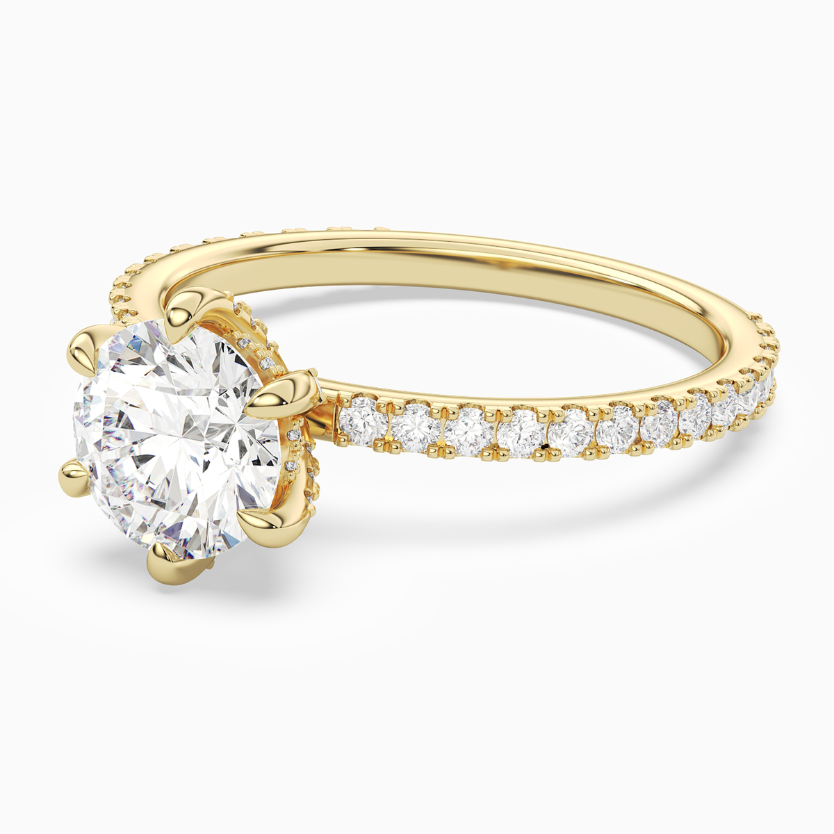 Round Hidden Halo Accent Six-Prong Pavé in 18K Yellow Gold top angle