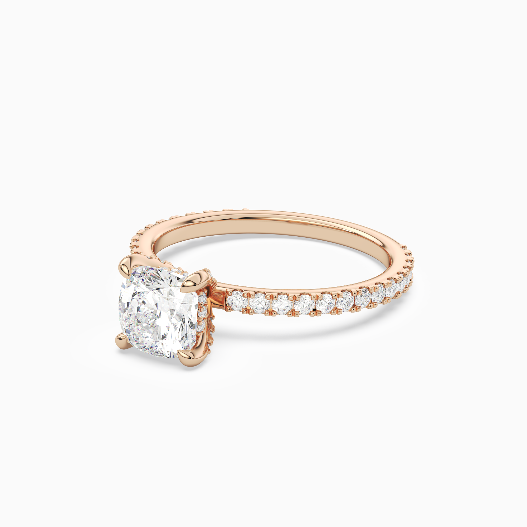 Cushion Hidden Halo Accent Luxe Pavé in 14K Rose Gold top angle