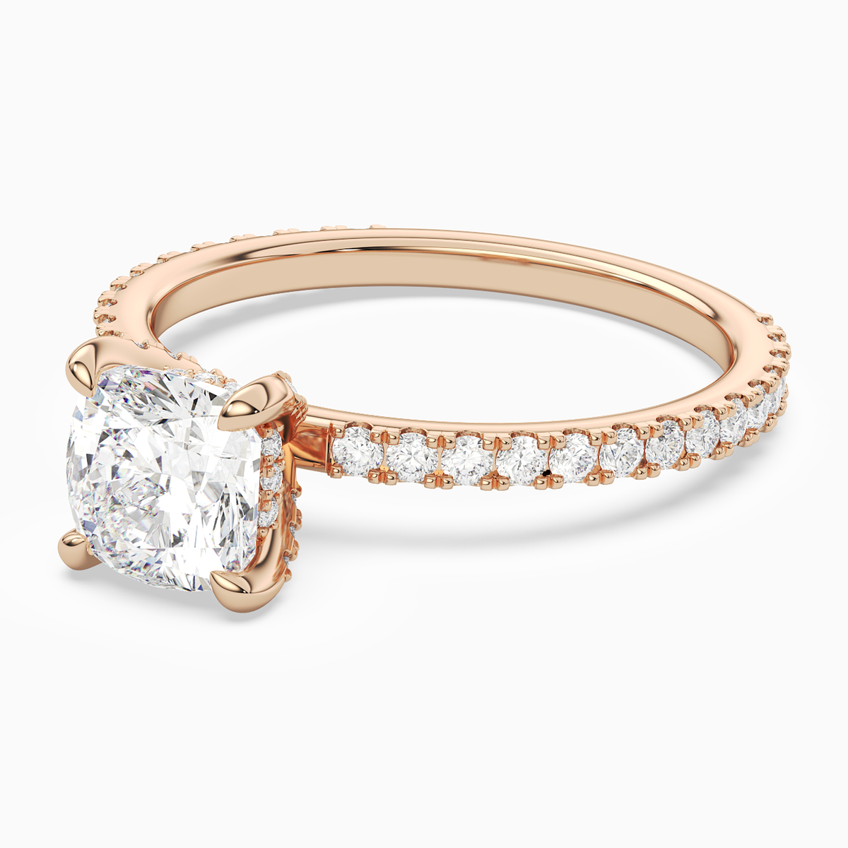 Cushion Hidden Halo Accent Luxe Pavé in 14K Rose Gold top angle