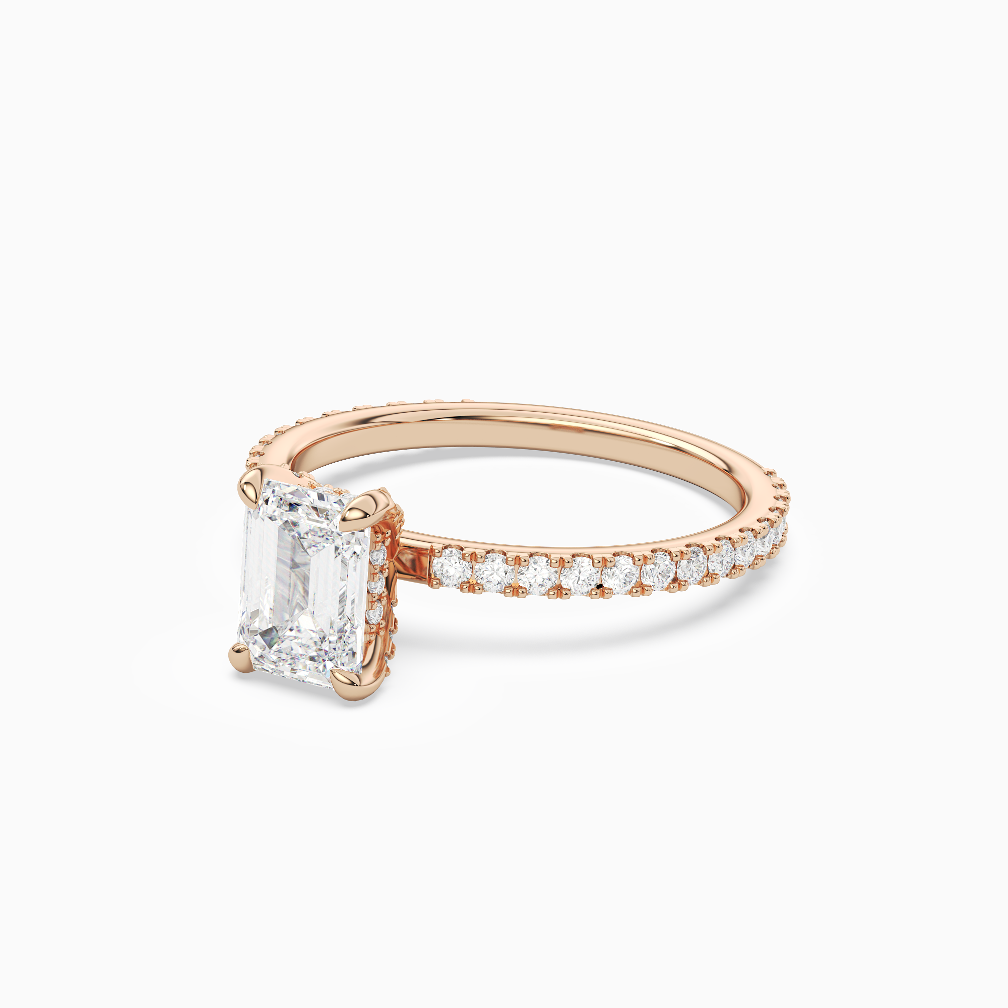 Emerald Hidden Halo Accent Luxe Pavé in 14K Rose Gold top angle