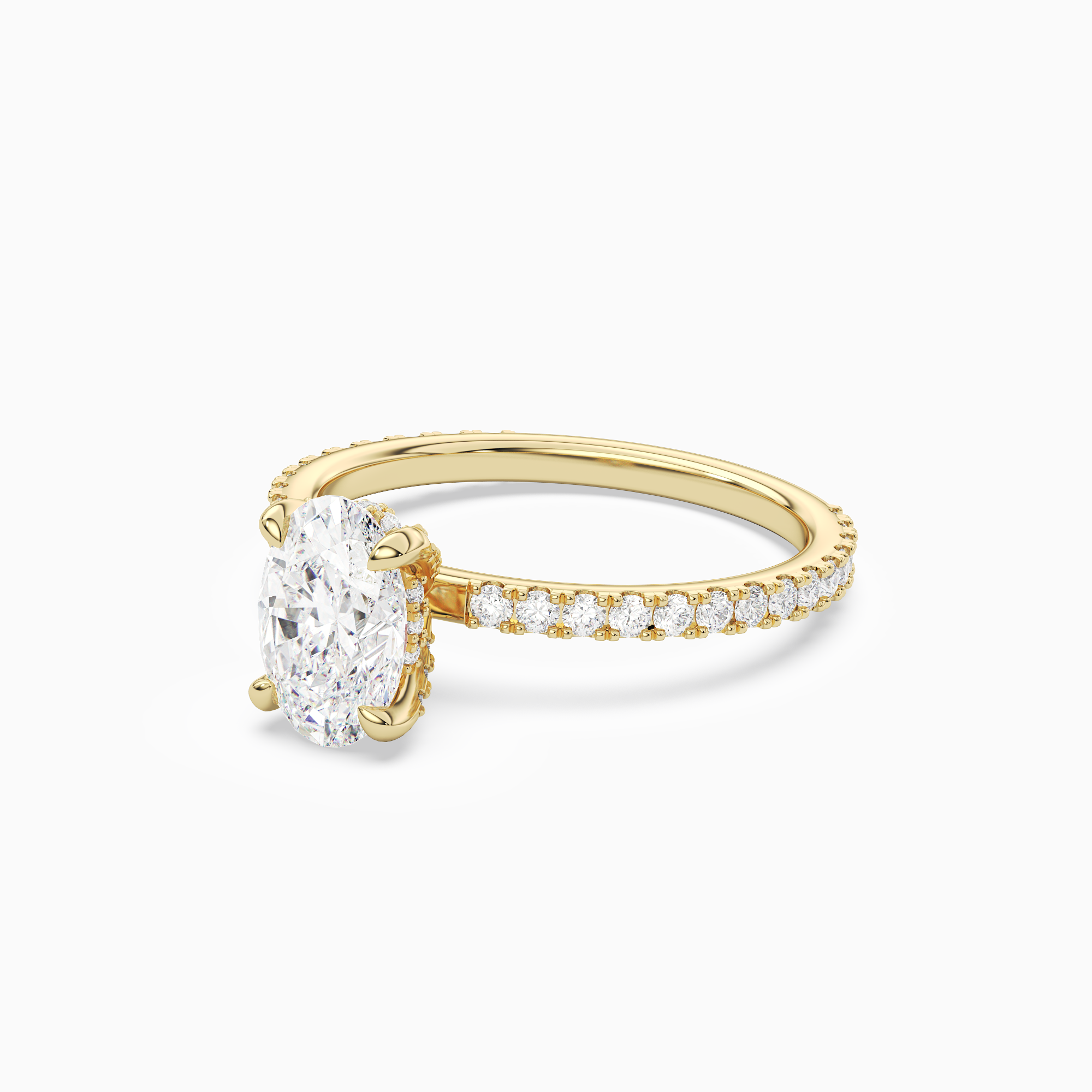 Oval Hidden Halo Accent Luxe Pavé in 18K Yellow Gold top angle