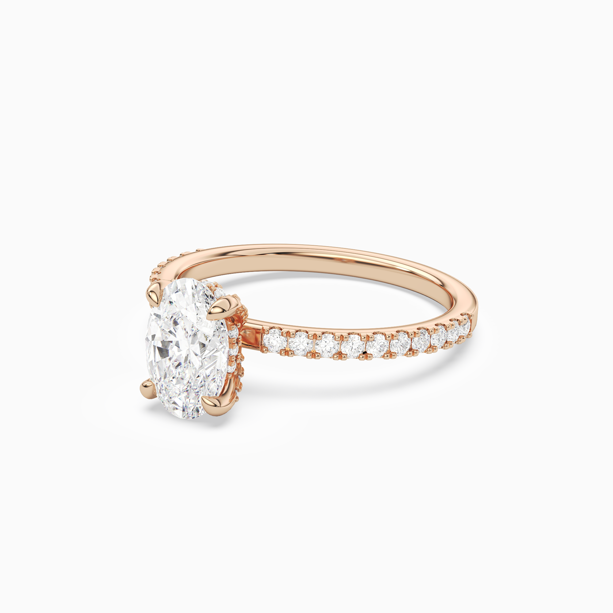 Oval Hidden Halo Accent Pavé in 14K Rose Gold top angle