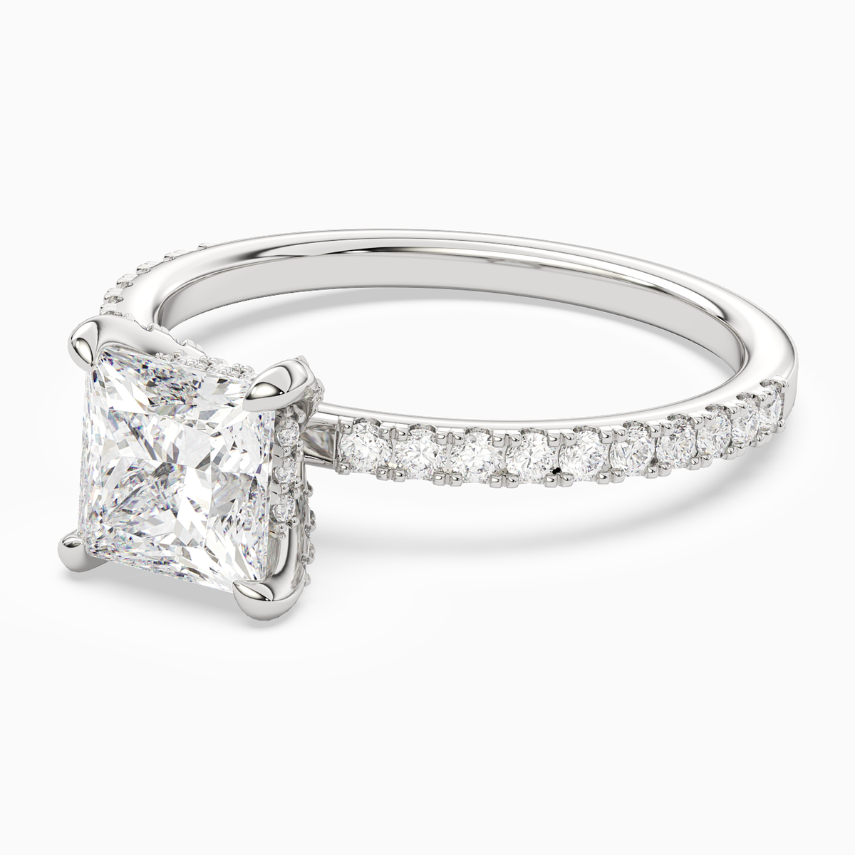 Princess Hidden Halo Accent Pavé in 14K White Gold top angle