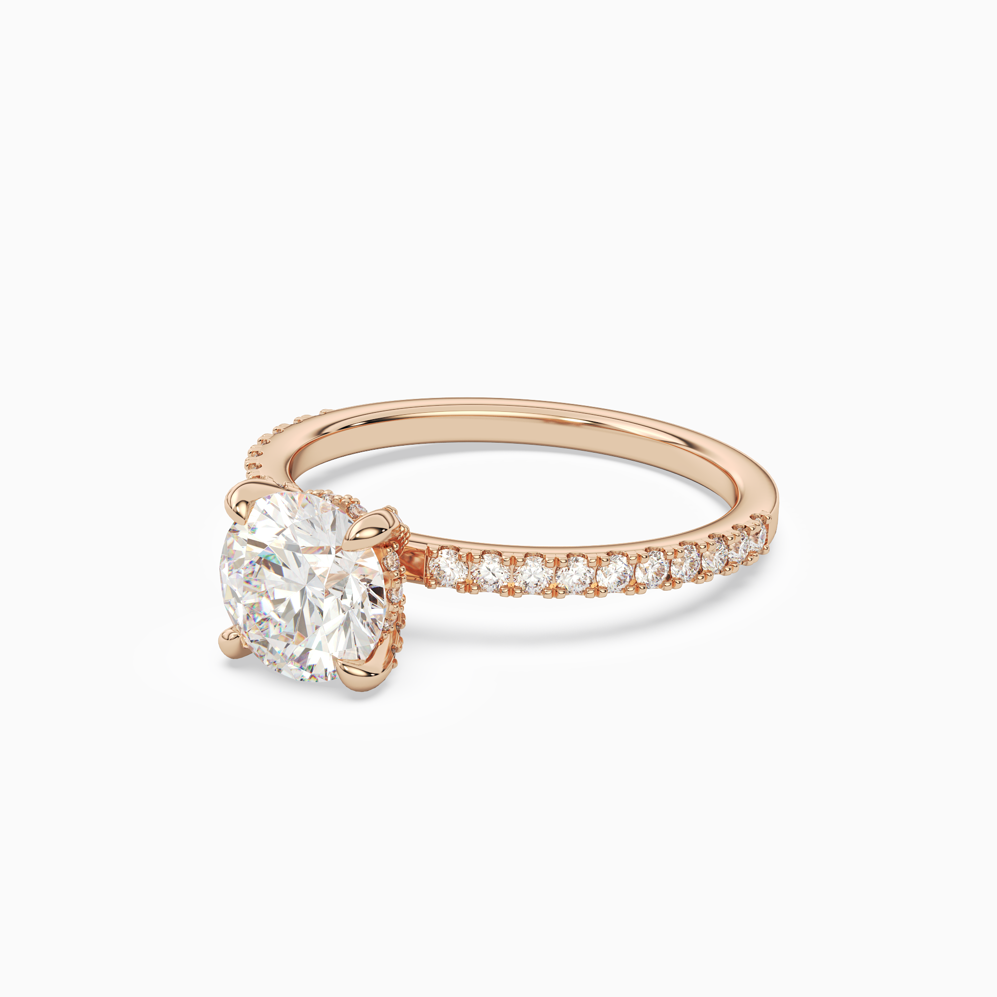Round Hidden Halo Accent Pavé in 14K Rose Gold top angle