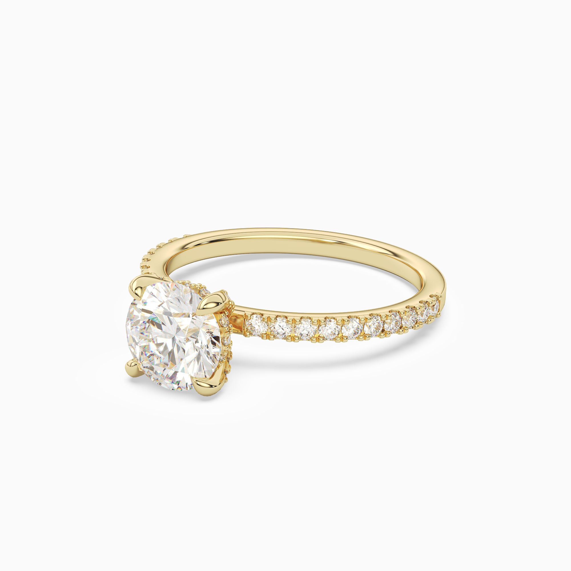 Round Hidden Halo Accent Pavé in 14K Yellow Gold top angle