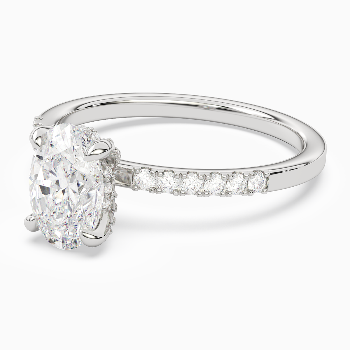 Oval Hidden Halo Accent Petite Pavé in 14K White Gold top angle