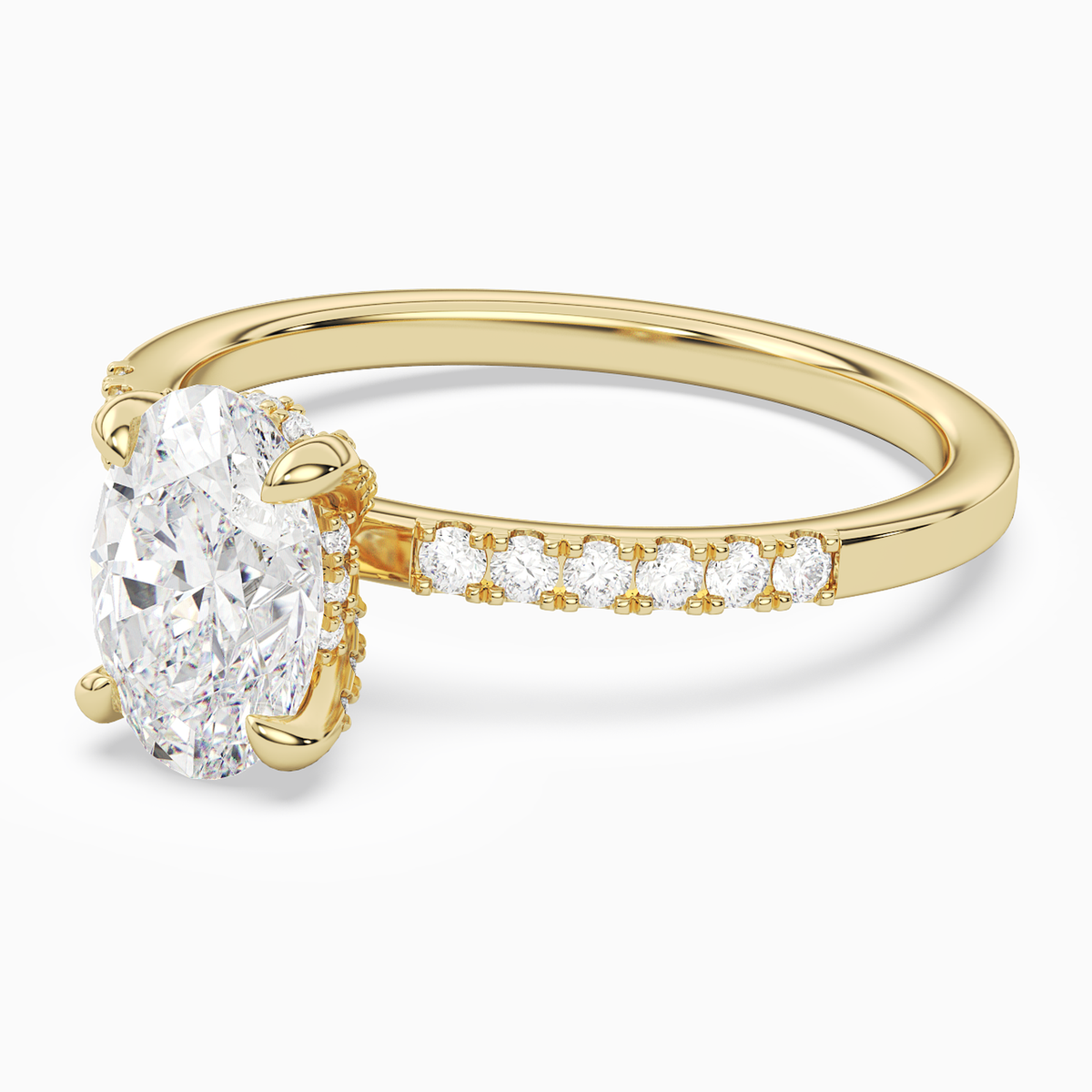 Oval Hidden Halo Accent Petite Pavé in 18K Yellow Gold top angle