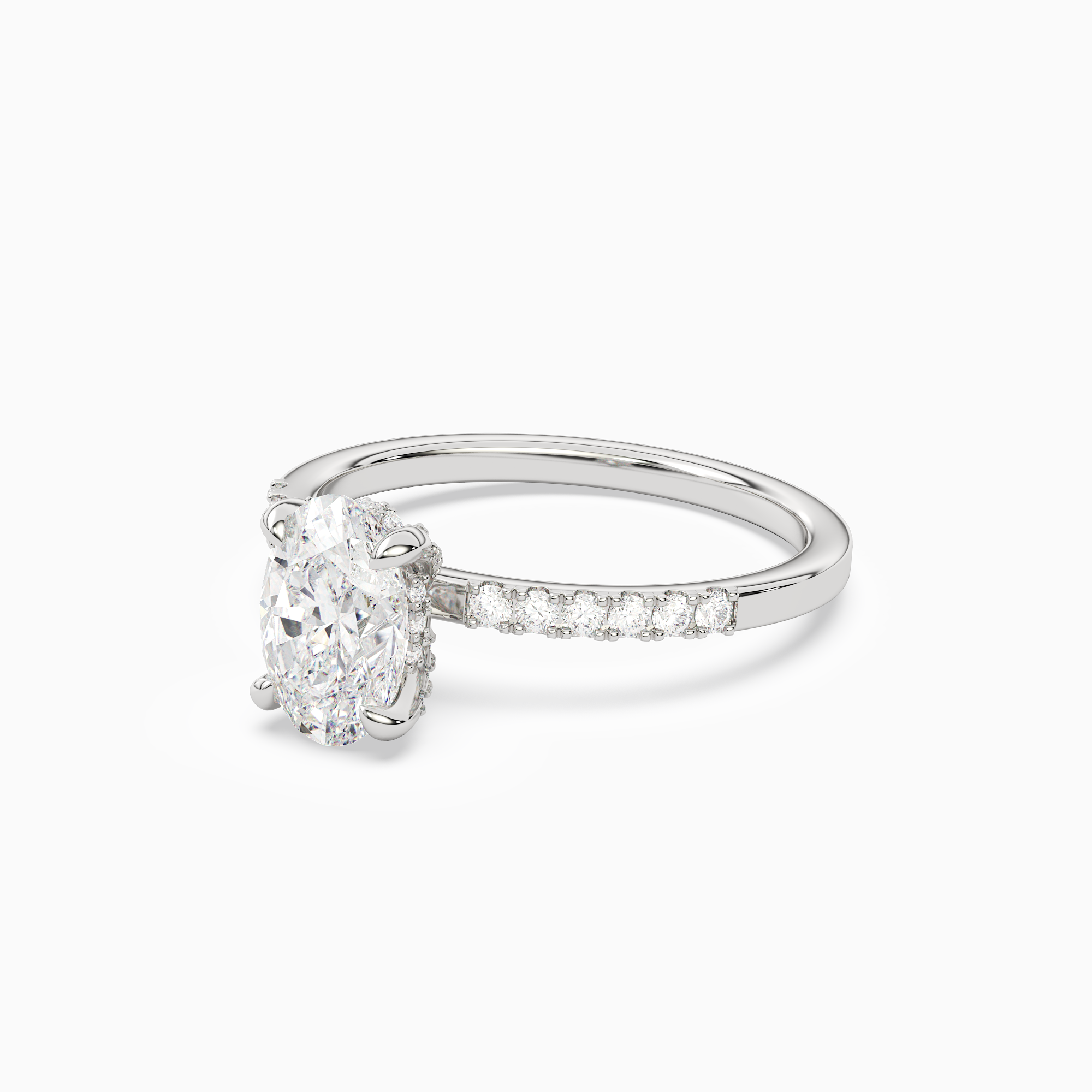 Oval Hidden Halo Accent Petite Pavé in Platinum top angle