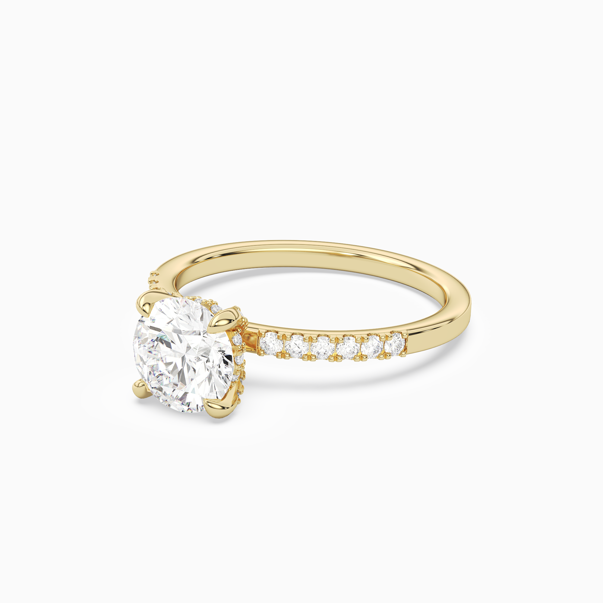 Round Hidden Halo Accent Petite Pavé in 14K Yellow Gold top angle