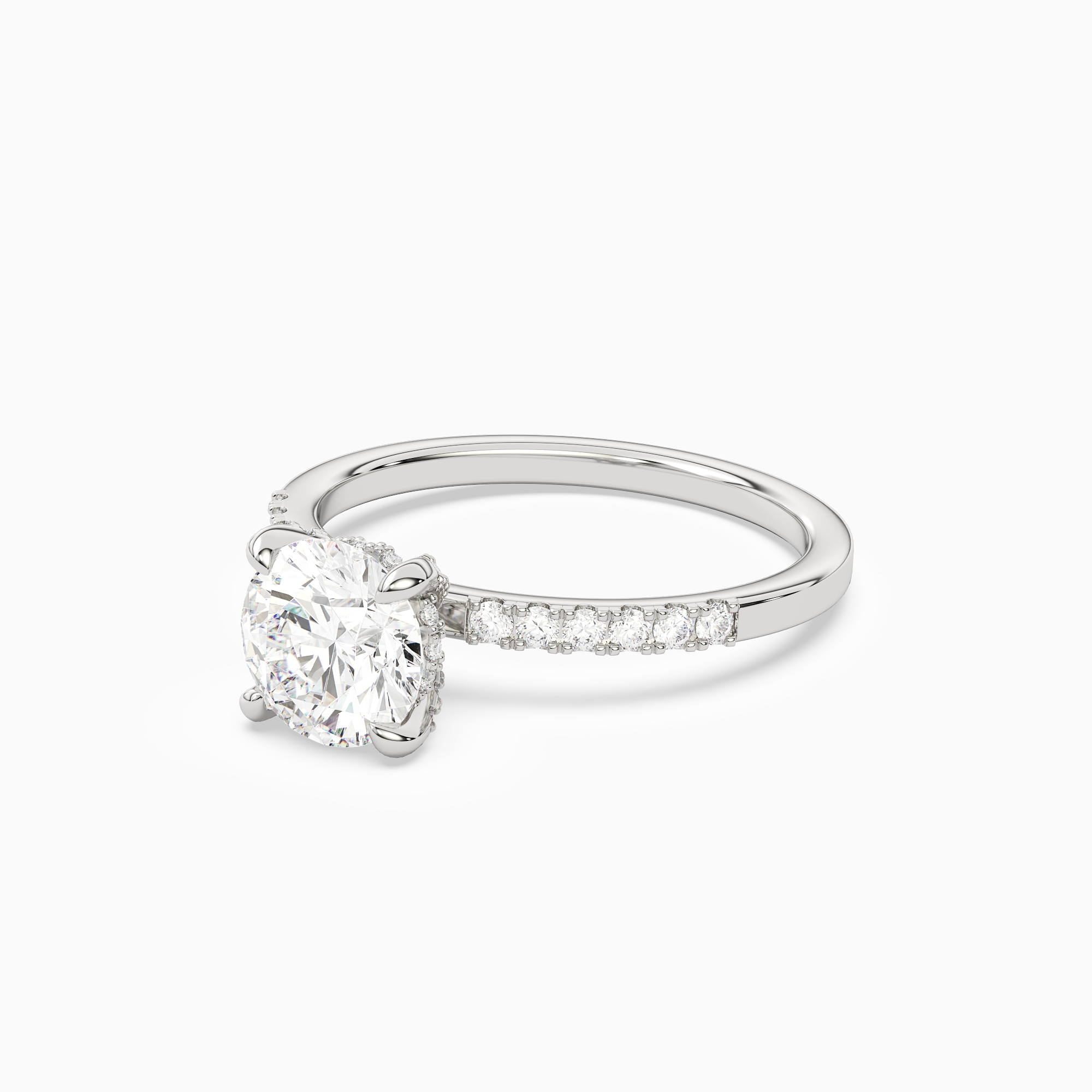 Round Hidden Halo Accent Petite Pavé in Platinum top angle