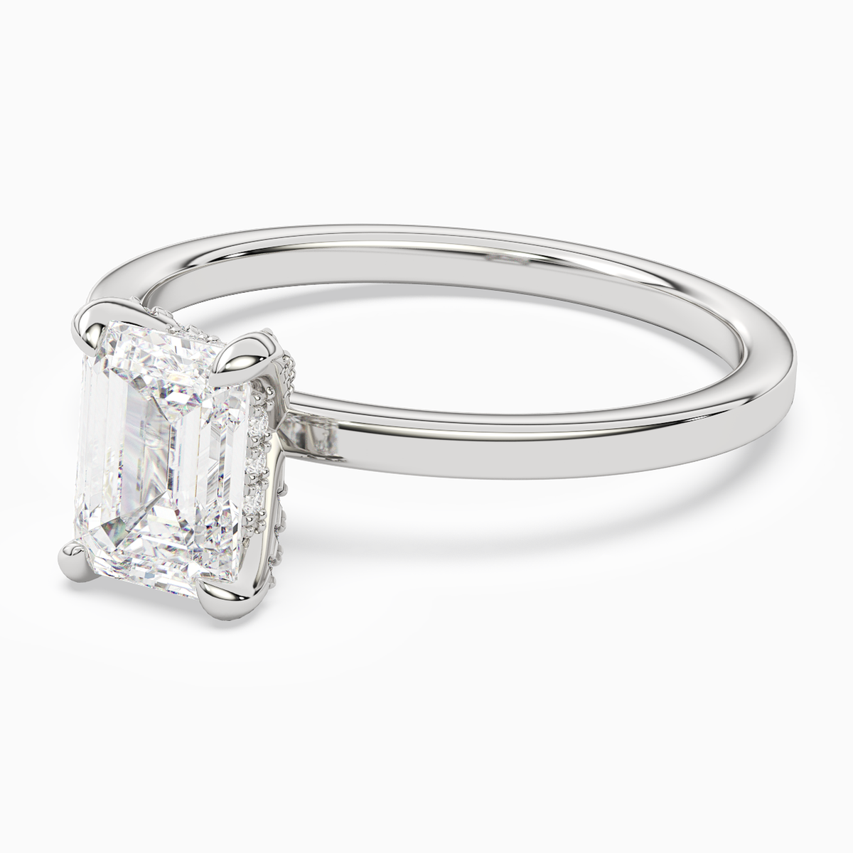 Emerald Hidden Halo Accent Plain in 14K White Gold top angle