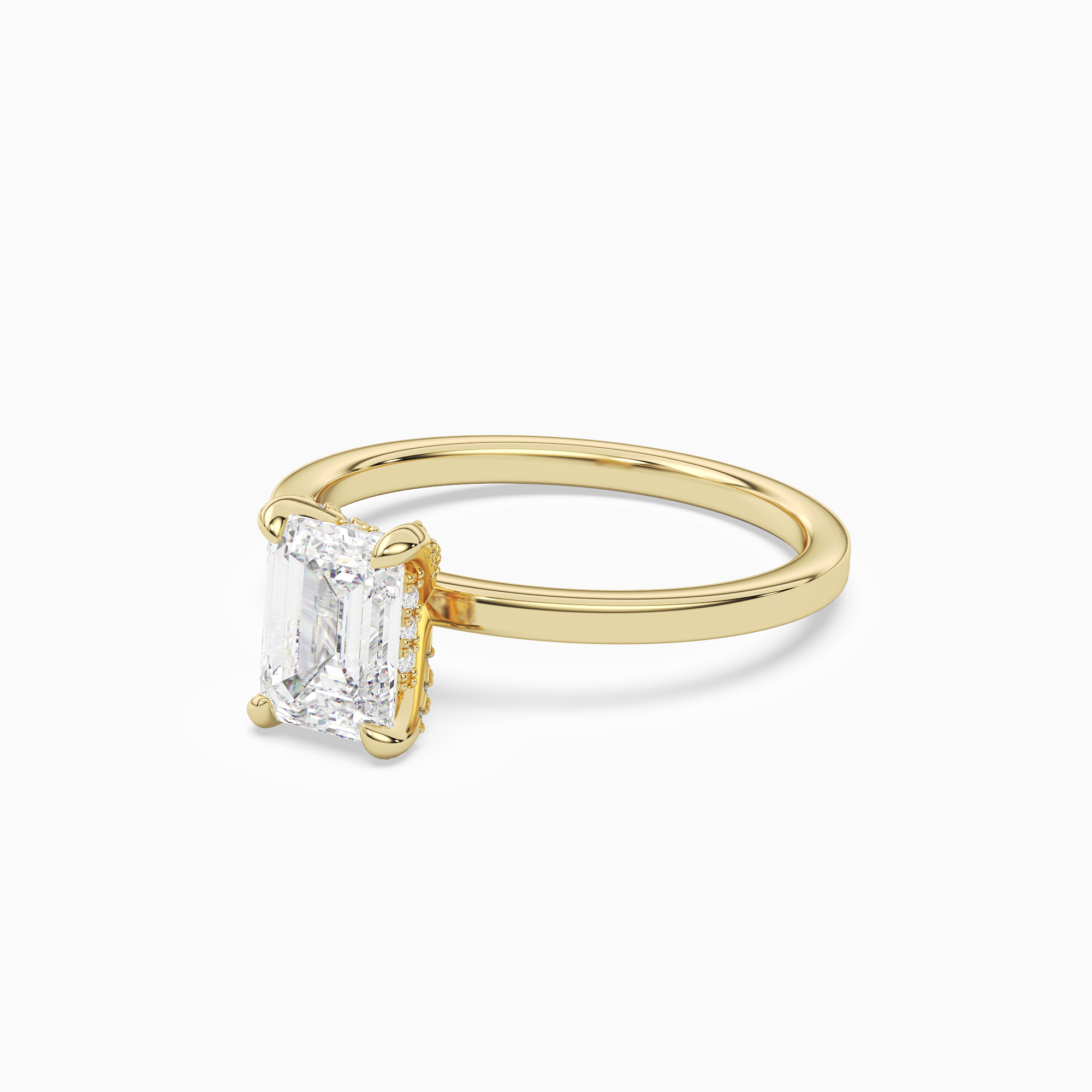 Emerald Hidden Halo Accent Plain in 14K Yellow Gold top angle