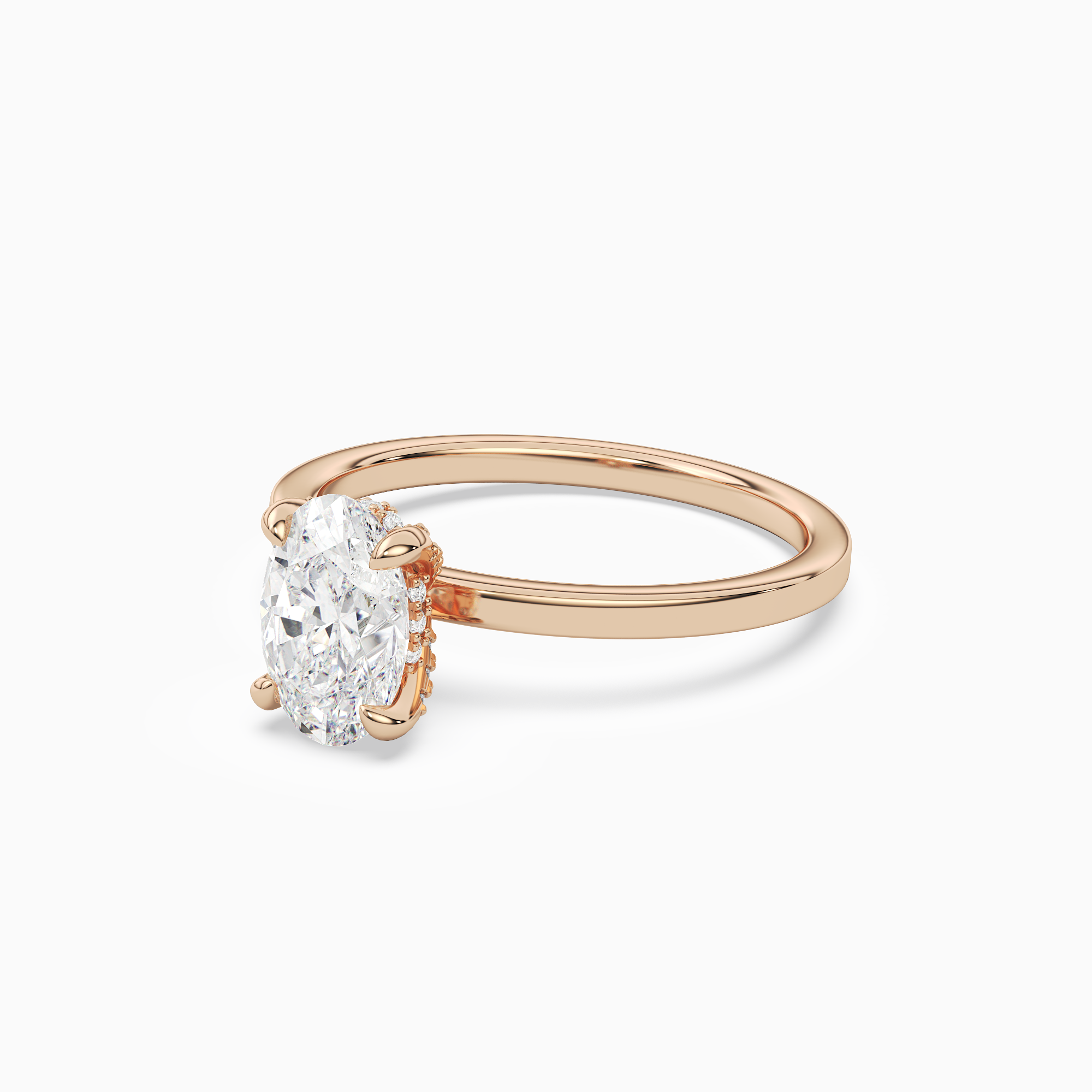 Oval Hidden Halo Accent Plain in 14K Rose Gold top angle