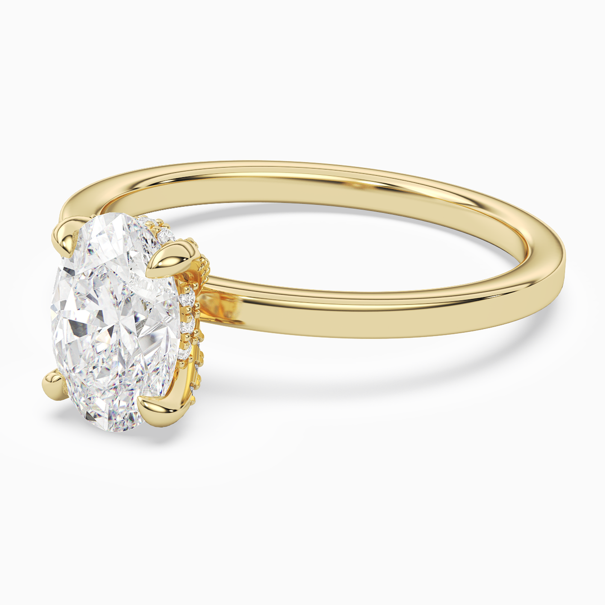 Oval Hidden Halo Accent Plain in 18K Yellow Gold top angle