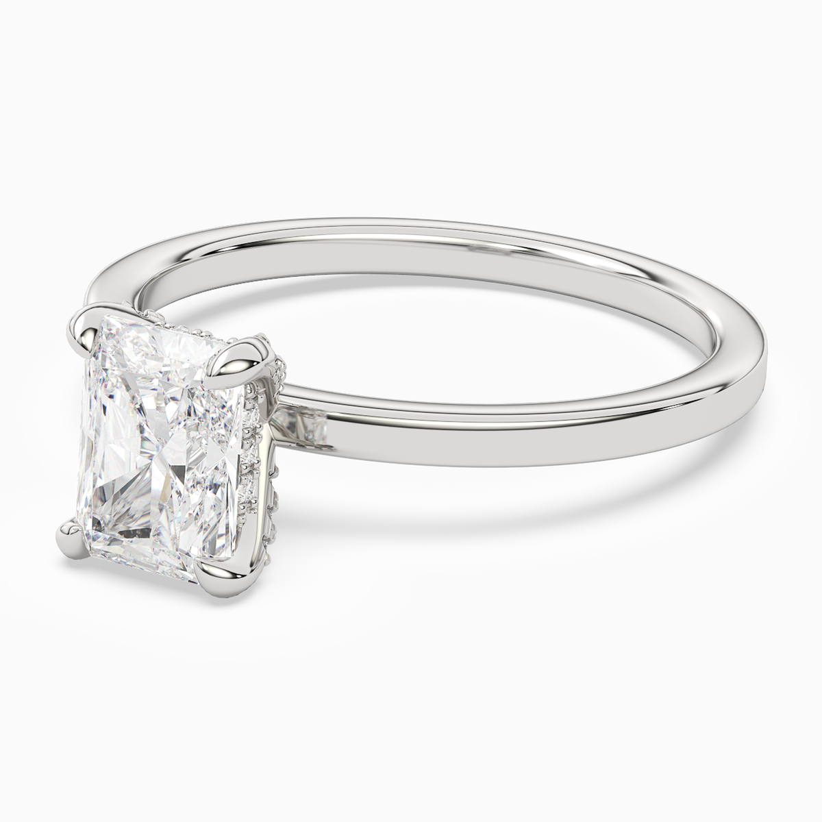 Radiant Hidden Halo Accent Plain in 14K White Gold top angle