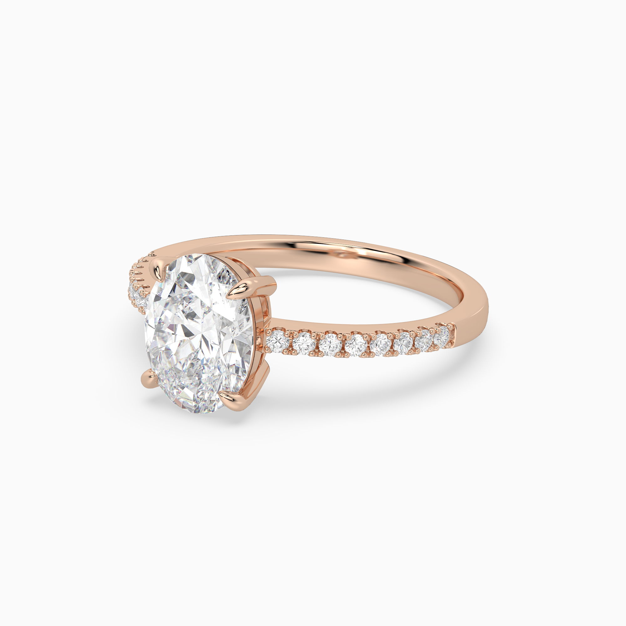 Oval Classic Basket Pavé Solitaire in 14K Rose Gold top angle