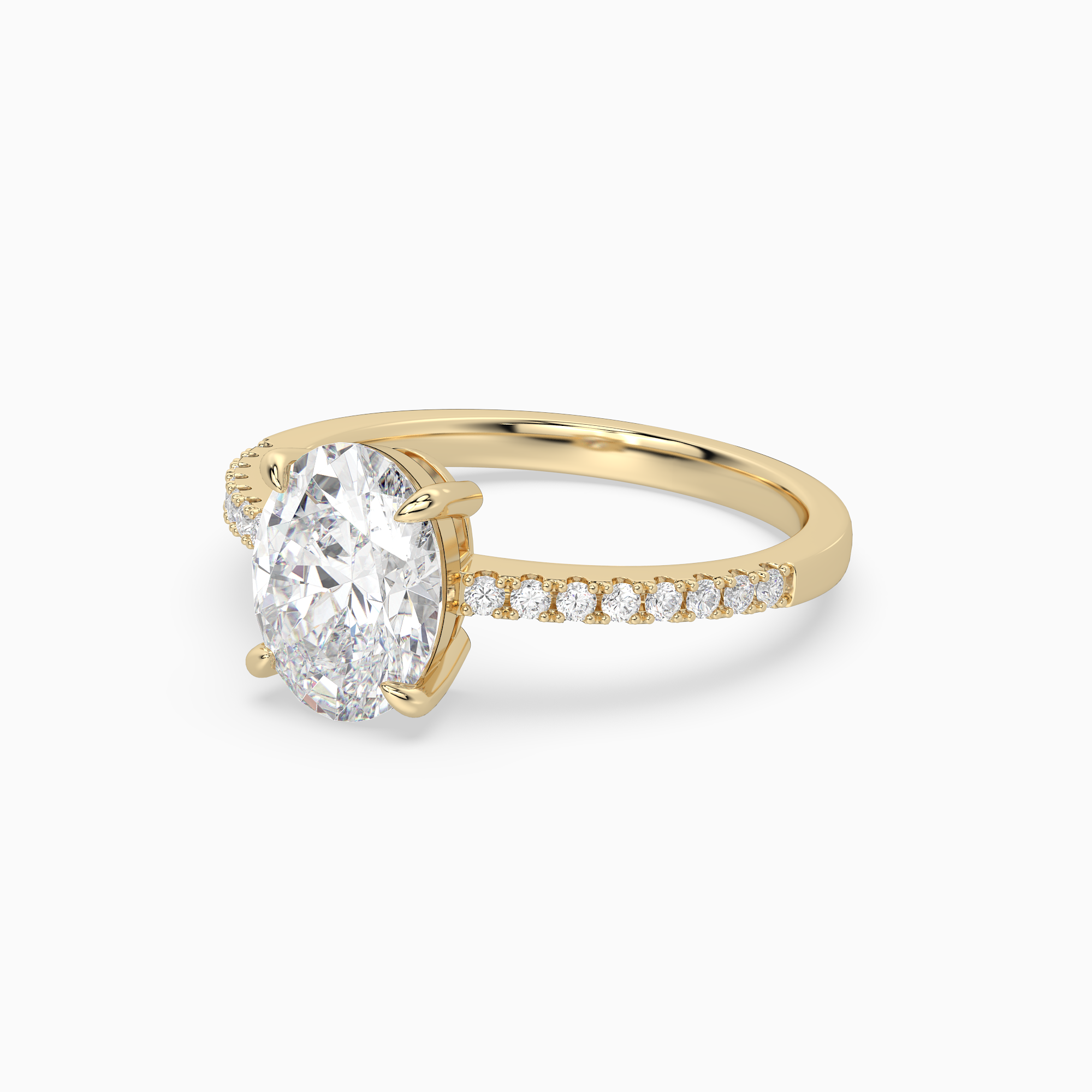 Oval Classic Basket Pavé Solitaire in 14K Yellow Gold top angle