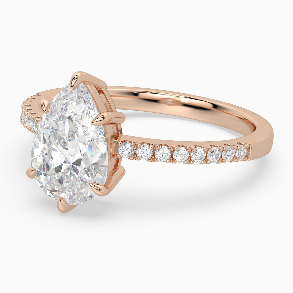 Pear Classic Basket Pavé Solitaire in 14K Rose Gold top angle
