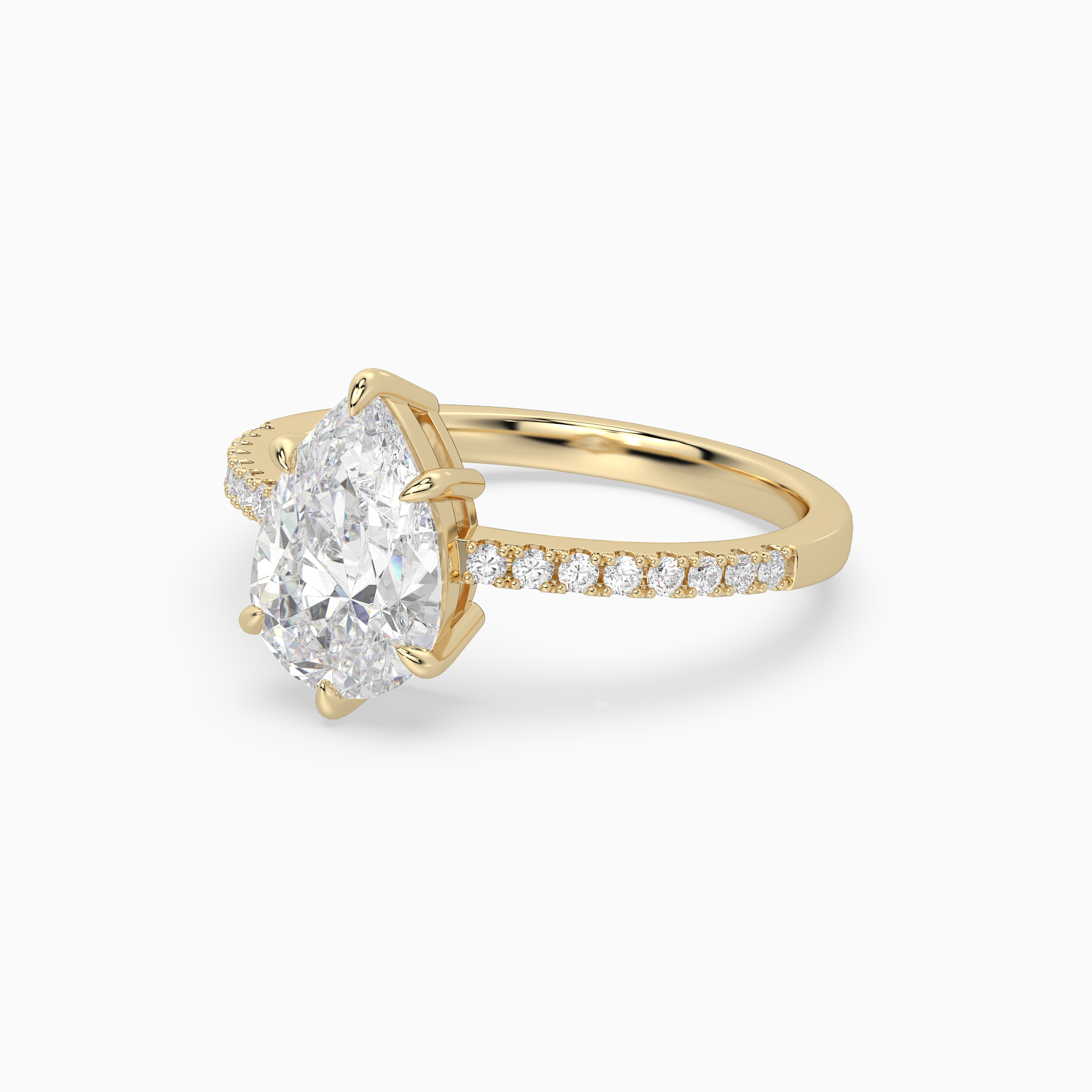 Pear Classic Basket Pavé Solitaire in 14K Yellow Gold top angle