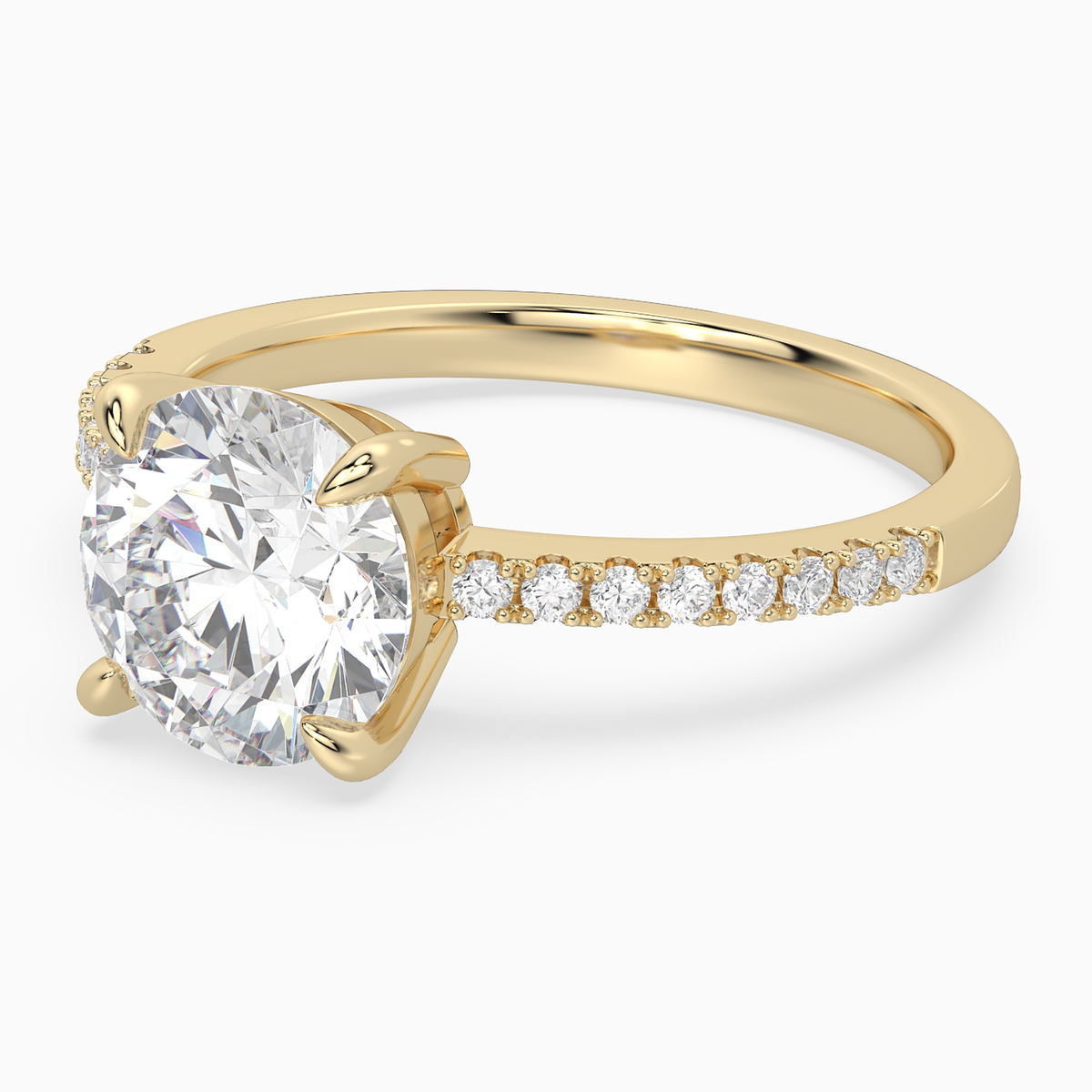 Round Classic Basket Pavé Solitaire in 14K Yellow Gold top angle