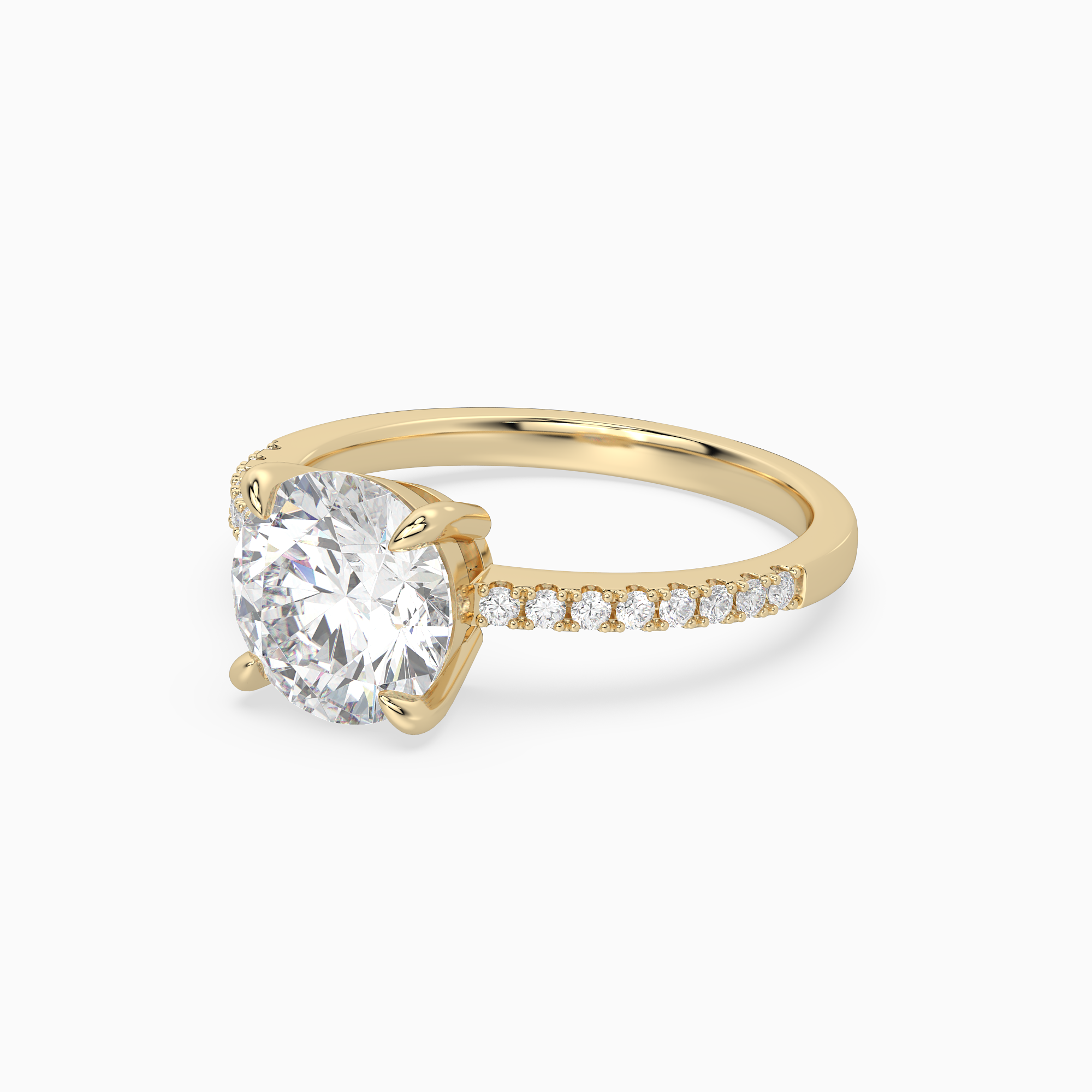 Round Classic Basket Pavé Solitaire in 18K Yellow Gold top angle