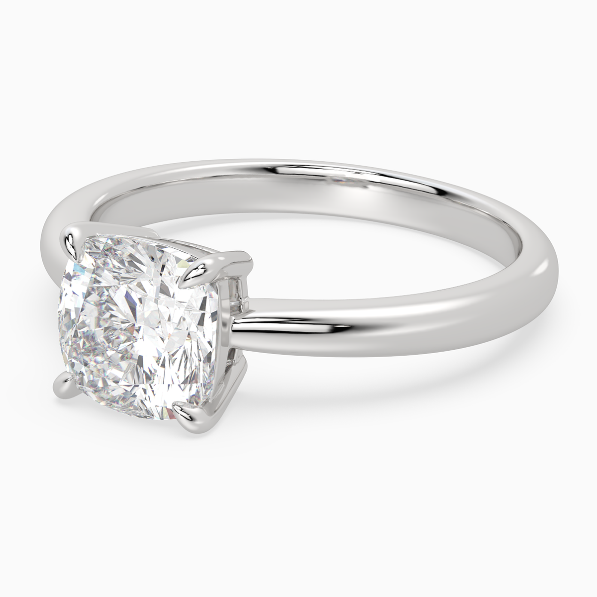 Cushion Classic Basket Plain Solitaire in 14K White Gold top angle