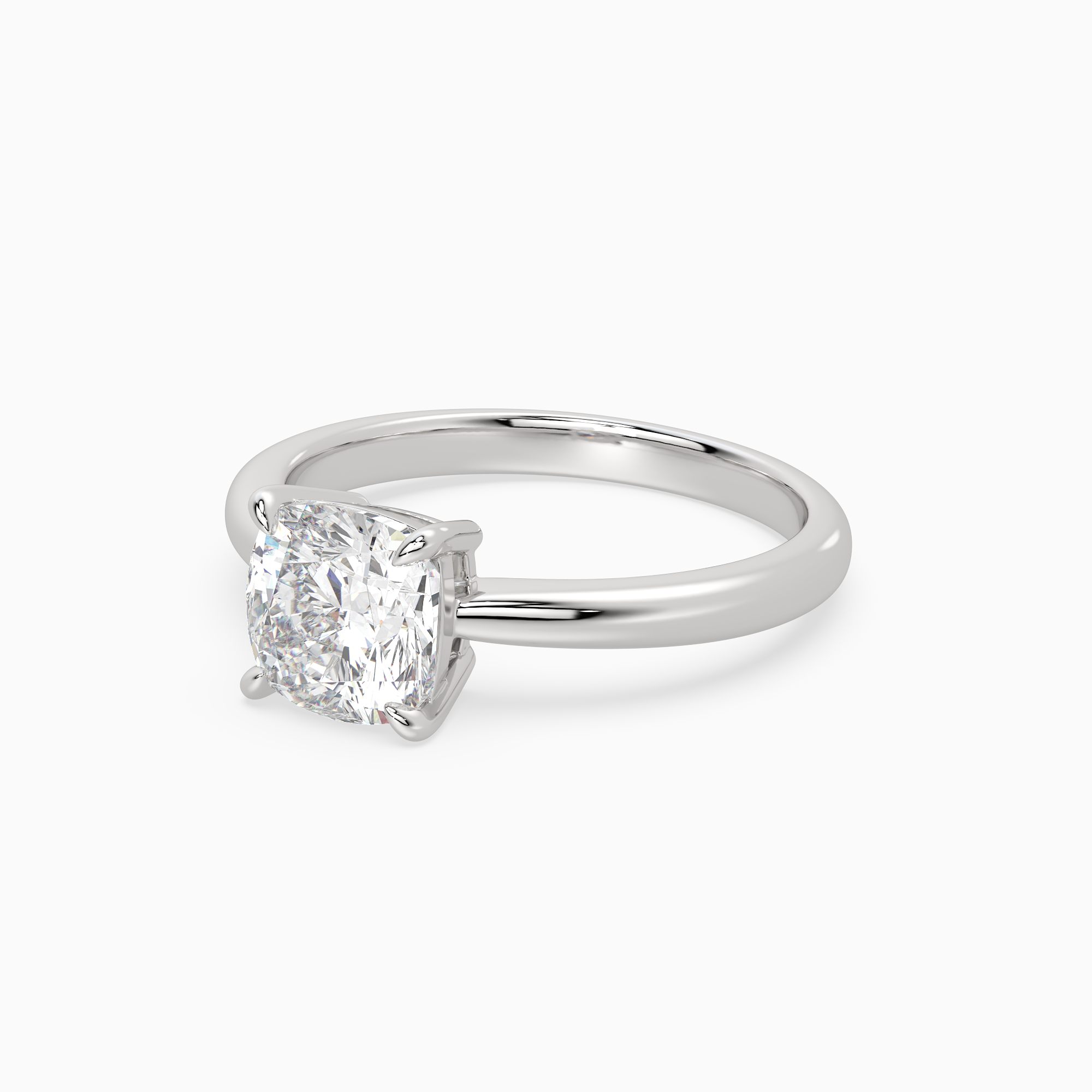 Cushion Classic Basket Plain Solitaire in 18K White Gold top angle