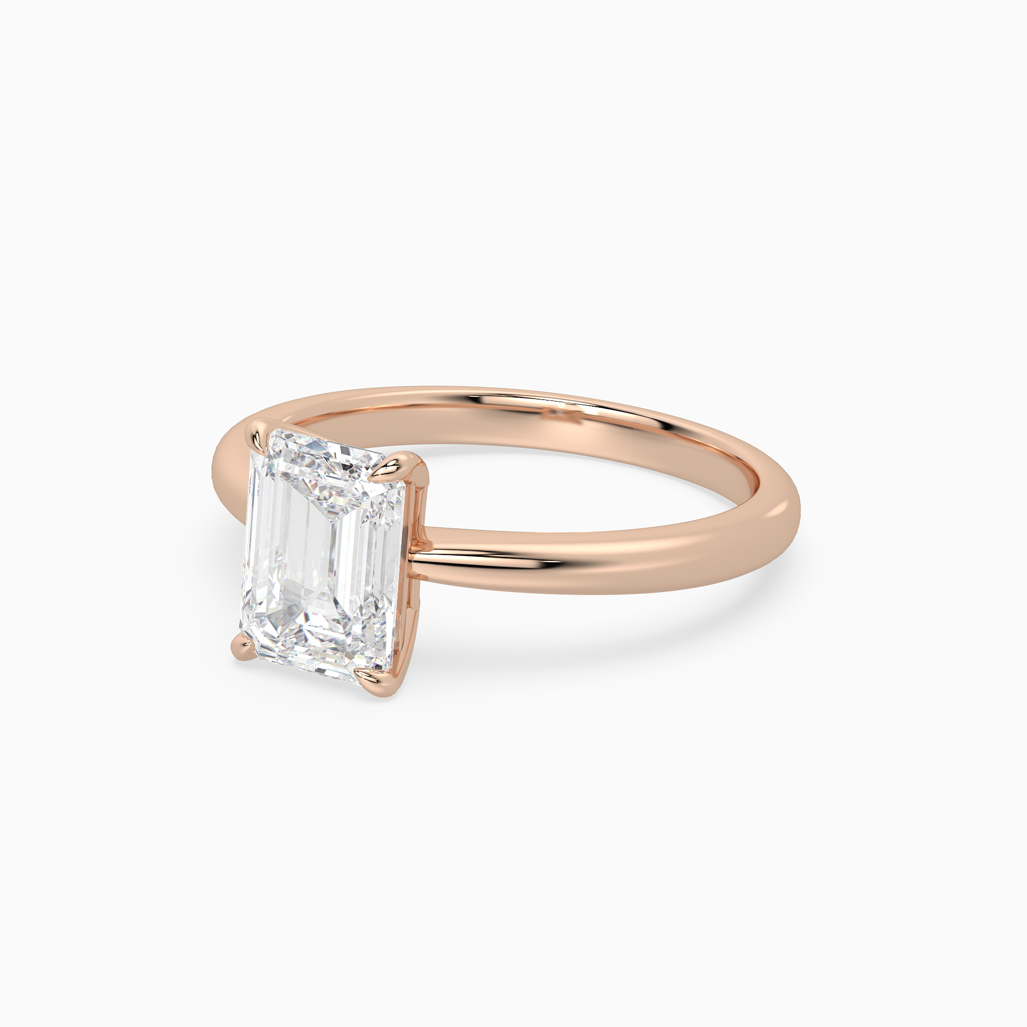 Emerald Classic Basket Plain Solitaire in 14K Rose Gold top angle