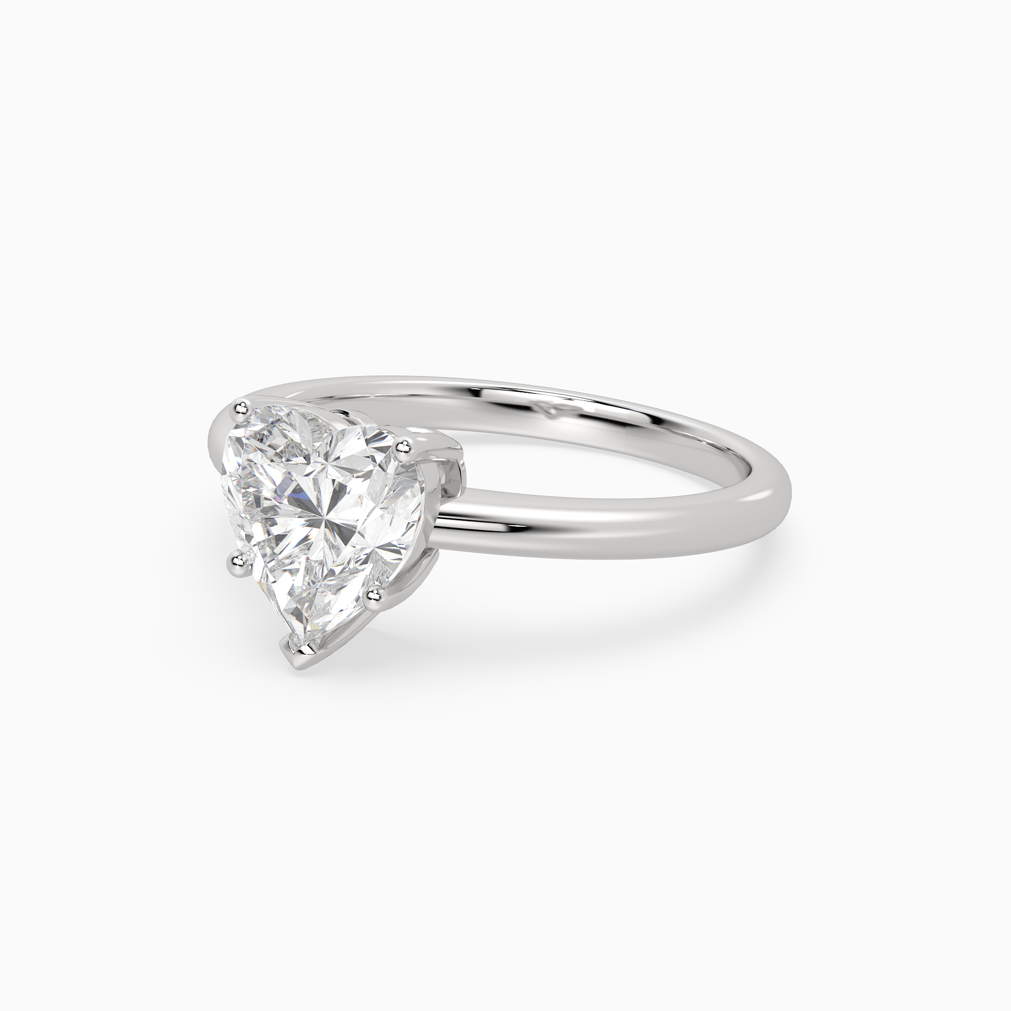 Heart Classic Basket Plain Solitaire in 18K White Gold top angle