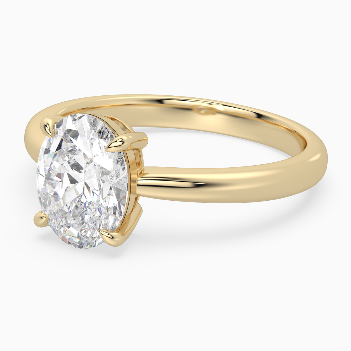 Oval Classic Basket Plain Solitaire in 14K Yellow Gold top angle