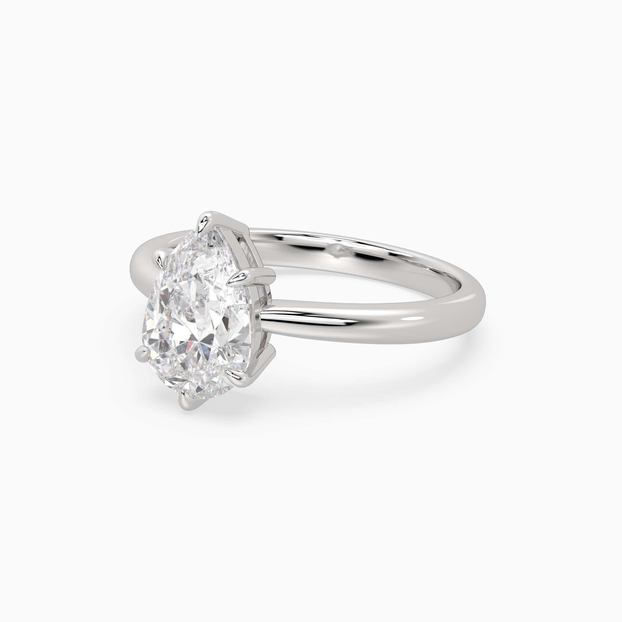 Pear Classic Basket Plain Solitaire in 14K White Gold top angle