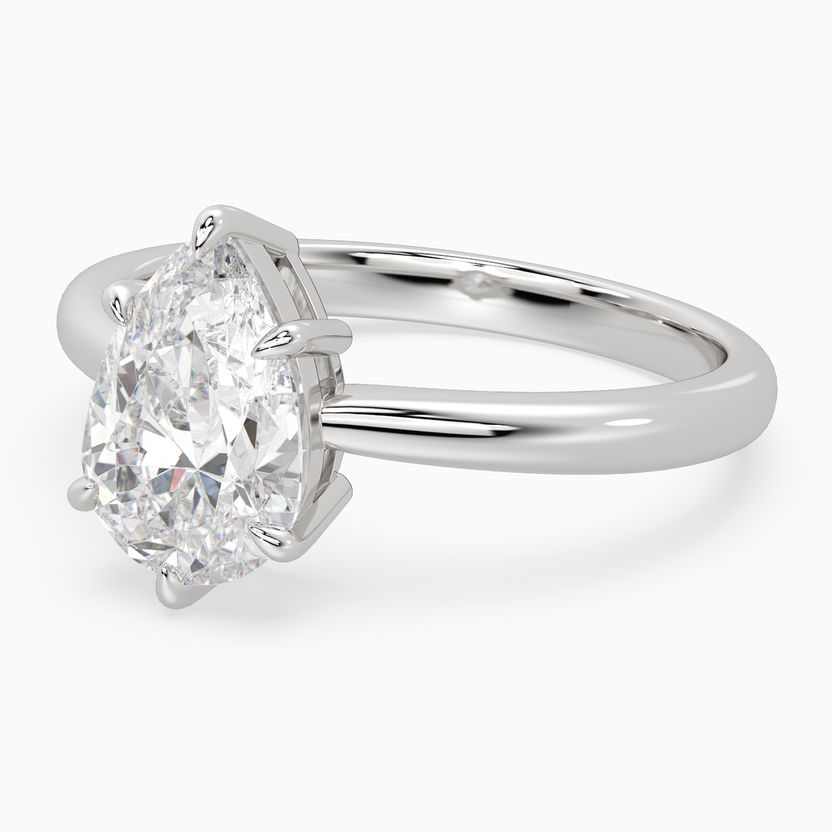 Pear Classic Basket Plain Solitaire in 14K White Gold top angle