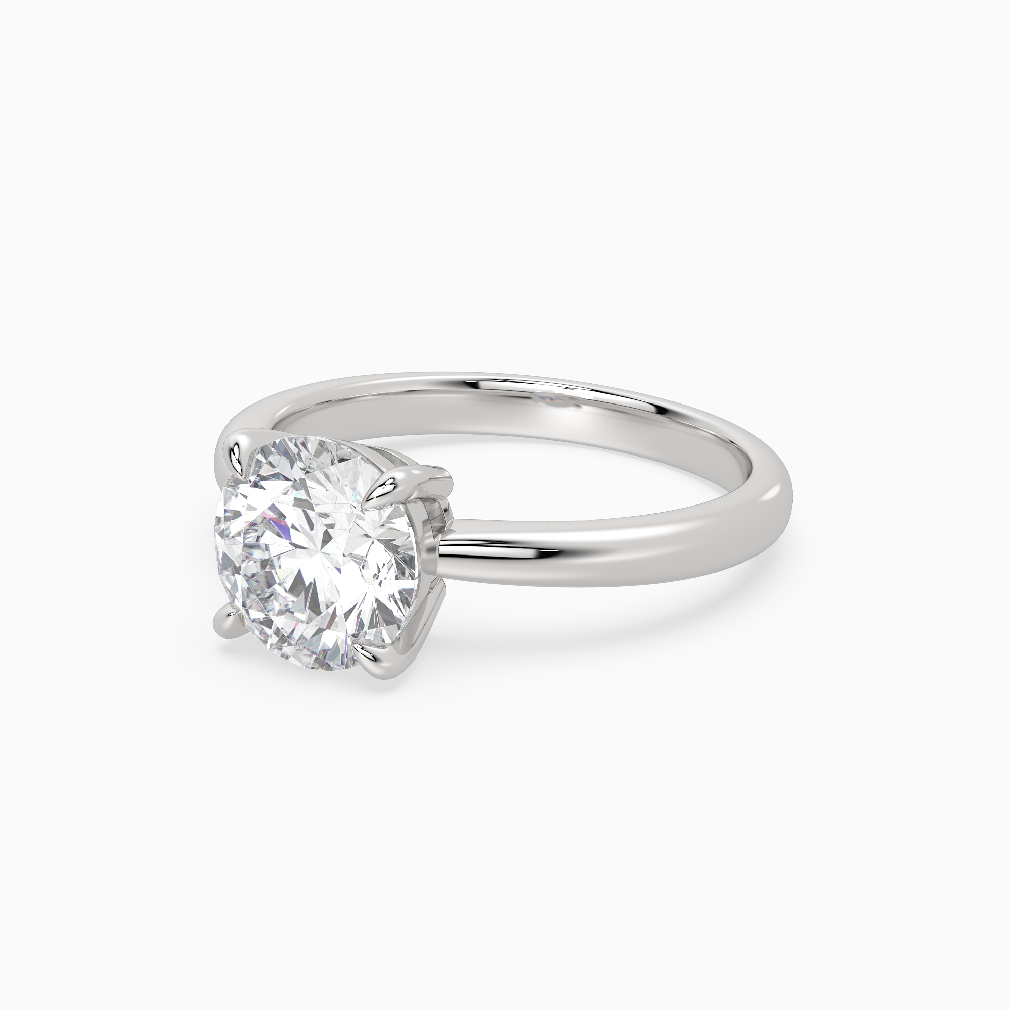 Round Classic Basket Plain Solitaire in 18K White Gold top angle
