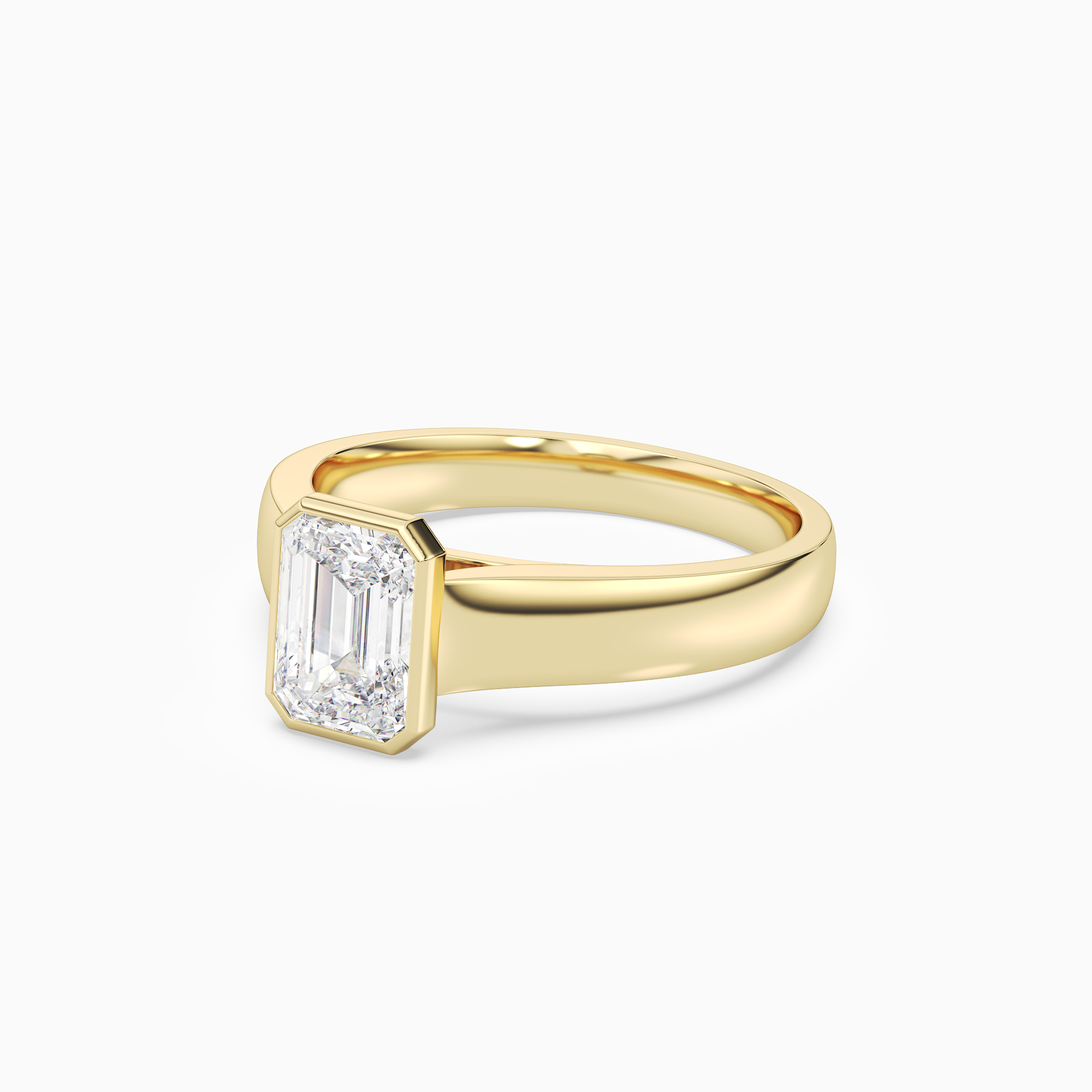 Emerald Wide Tapered Bezel Solitaire in 14K Yellow Gold top angle