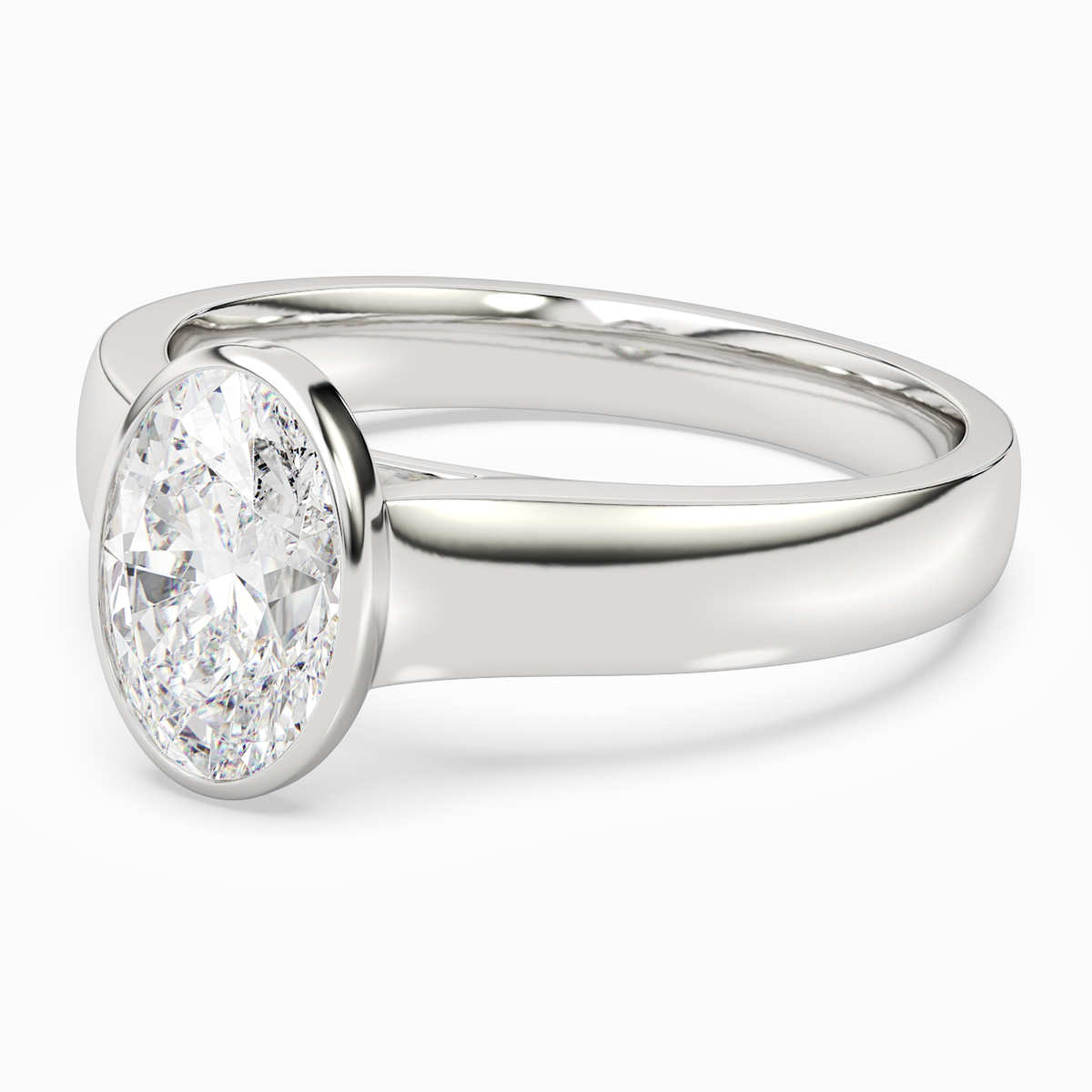 Oval Wide Tapered Bezel Solitaire in 14K White Gold top angle