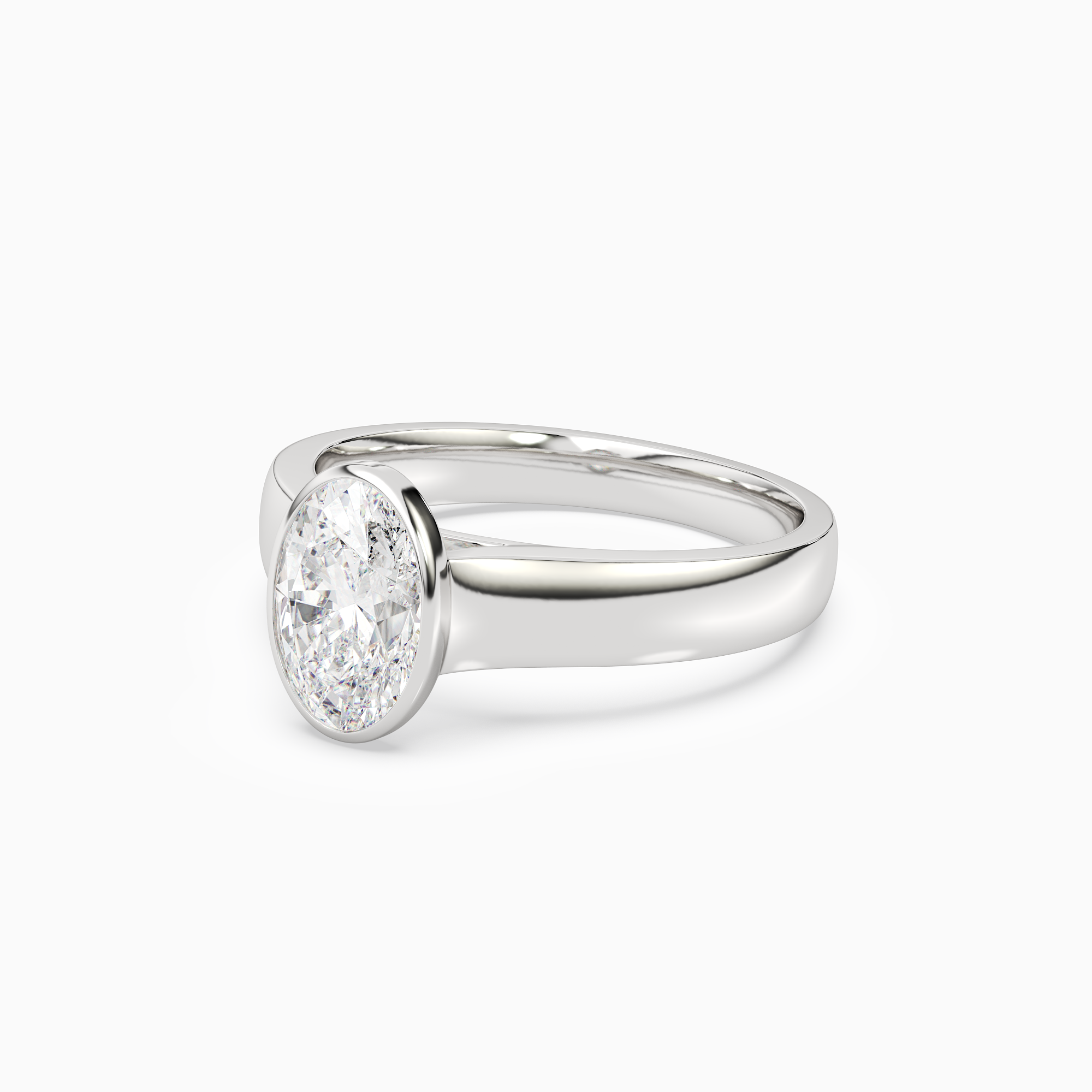 Oval Wide Tapered Bezel Solitaire in Platinum top angle