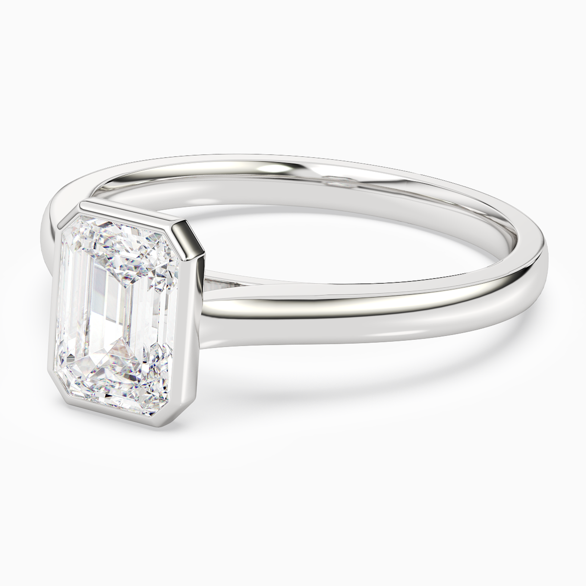 Emerald Medium Tapered Bezel Solitaire in 14K White Gold top angle