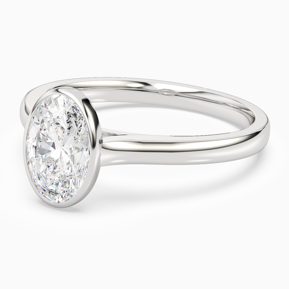Oval Medium Tapered Bezel Solitaire in 14K White Gold top angle
