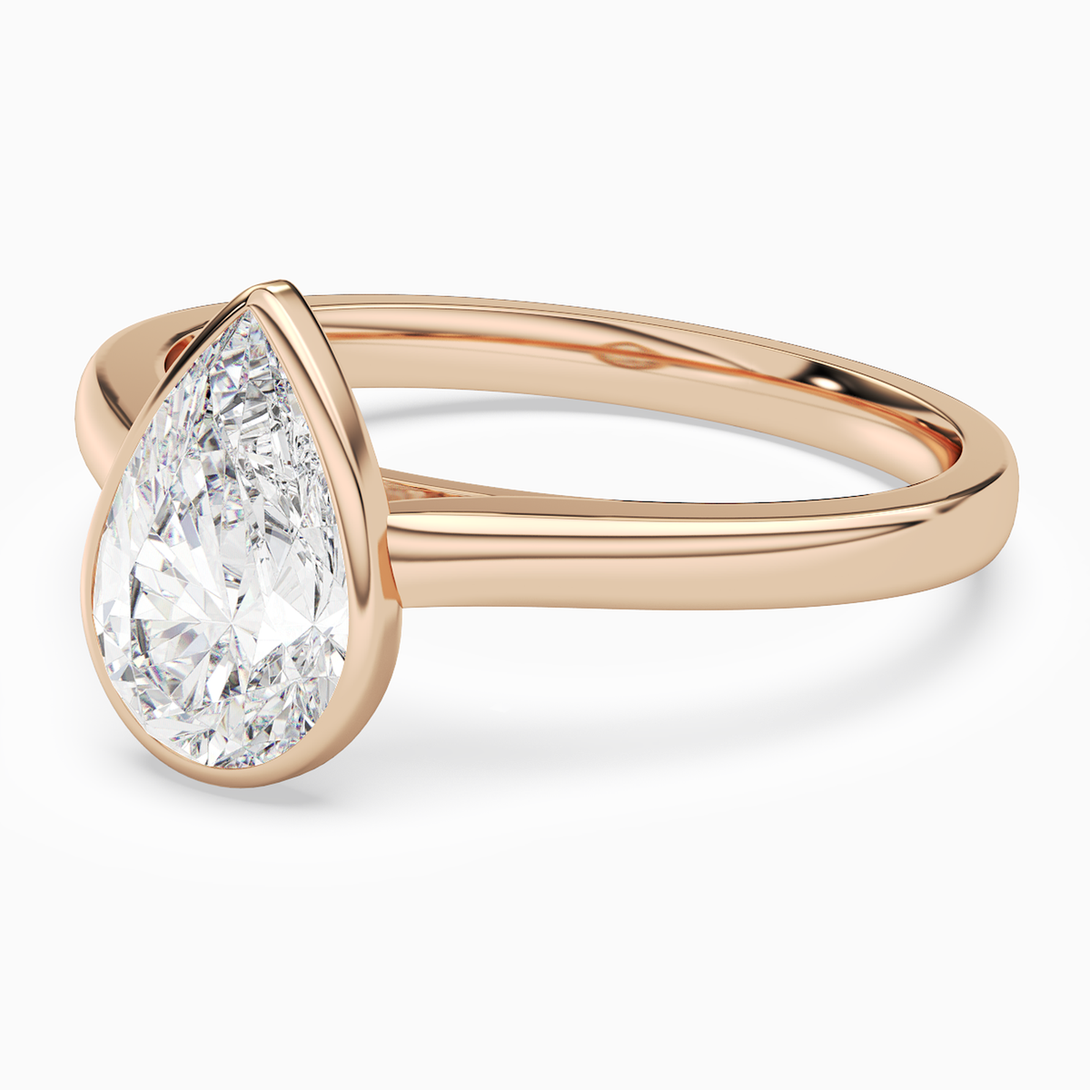 Pear Medium Tapered Bezel Solitaire in 14K Rose Gold top angle
