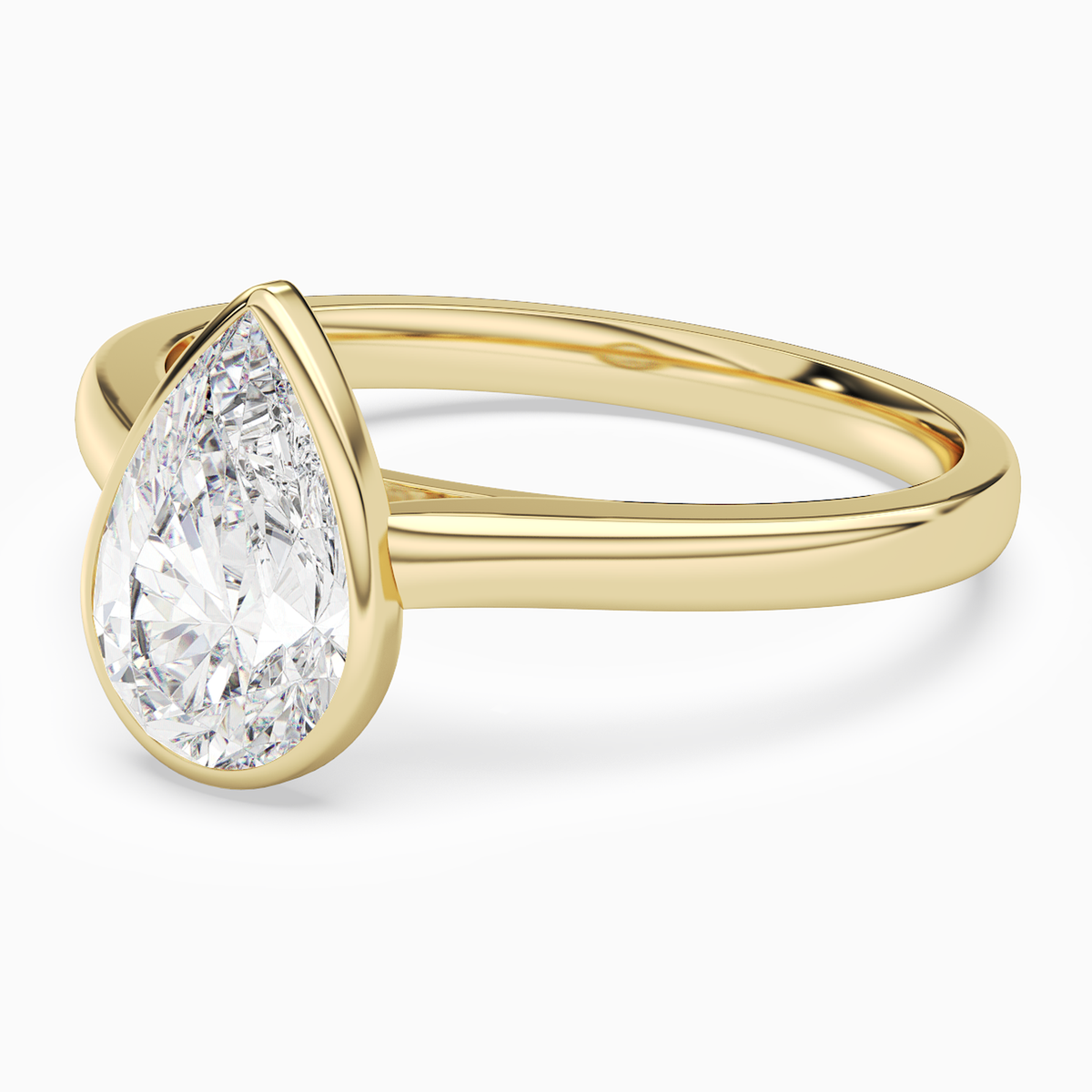 Pear Medium Tapered Bezel Solitaire in 14K Yellow Gold top angle