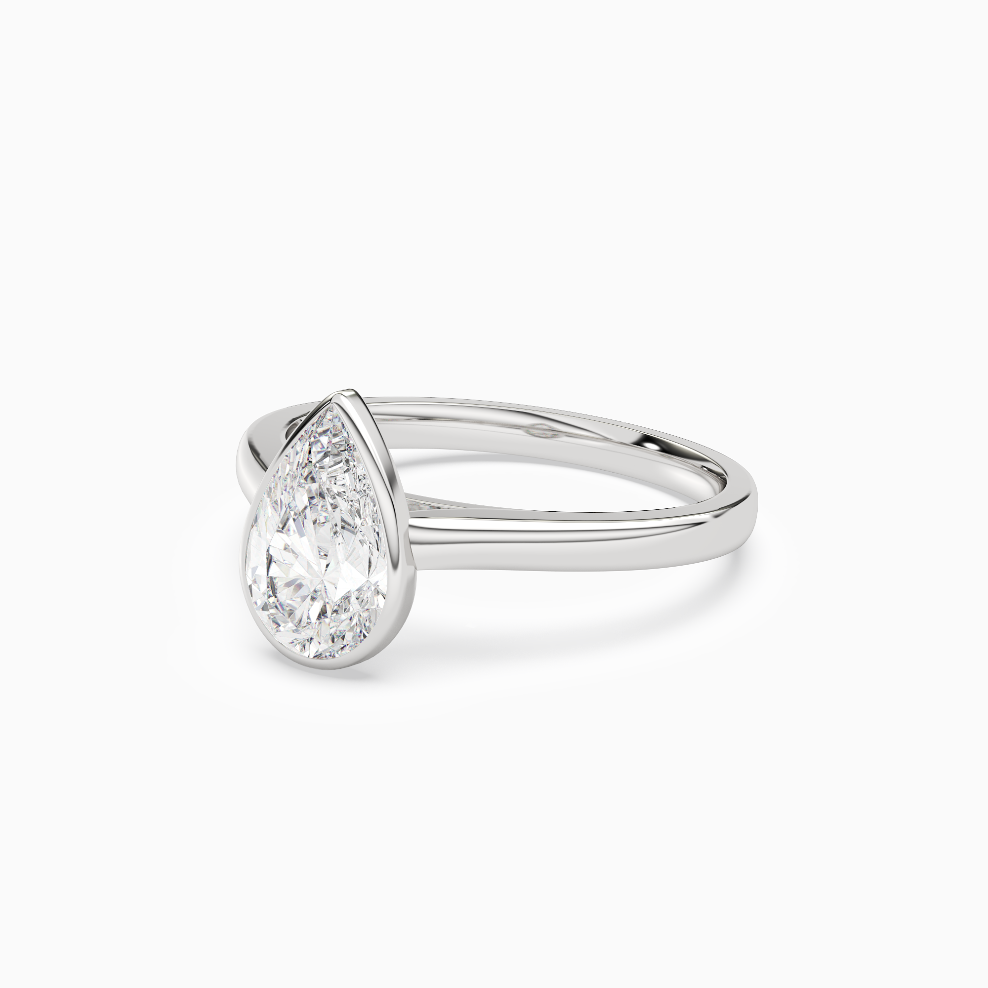 Pear Medium Tapered Bezel Solitaire in Platinum top angle