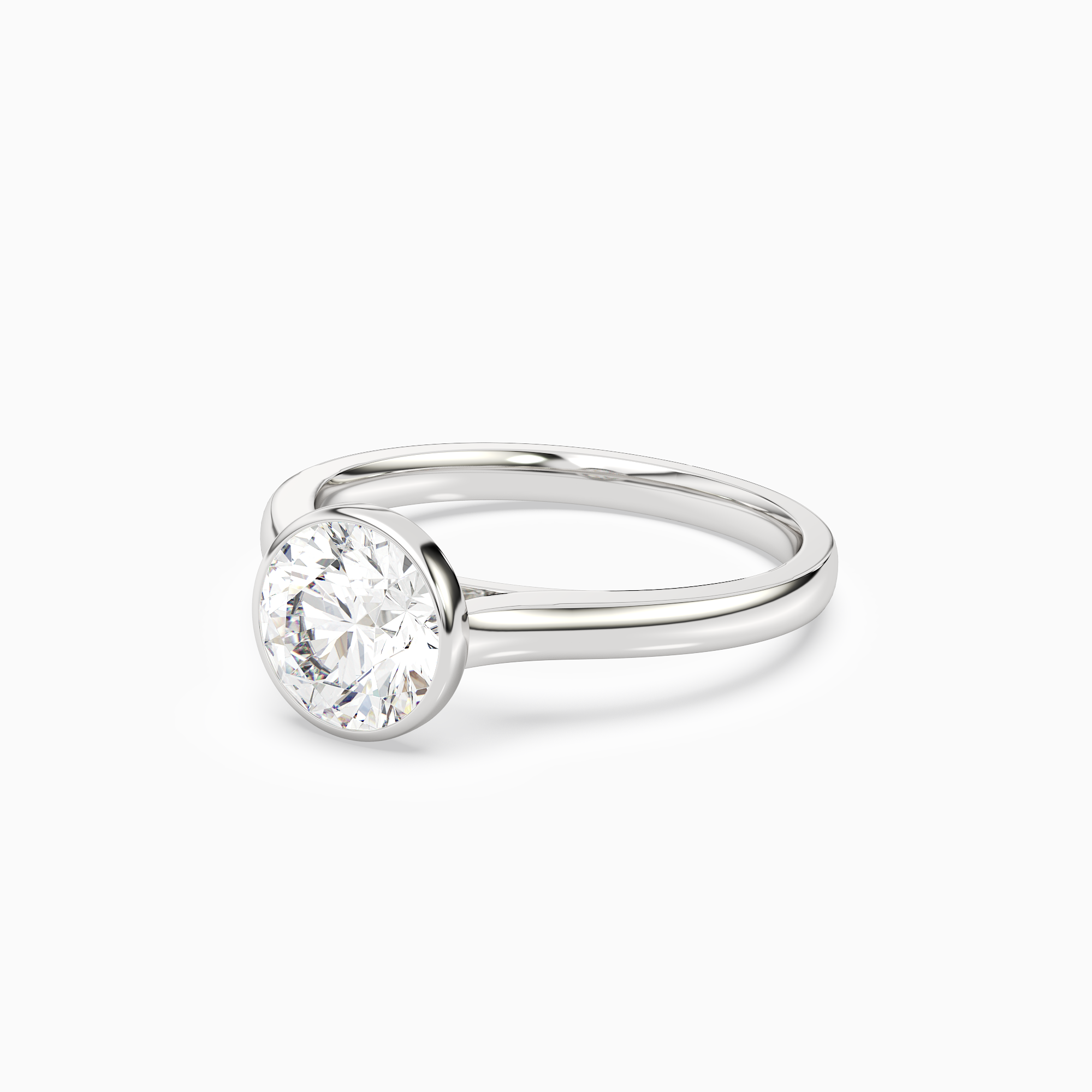 Round Medium Tapered Bezel Solitaire in 14K White Gold top angle