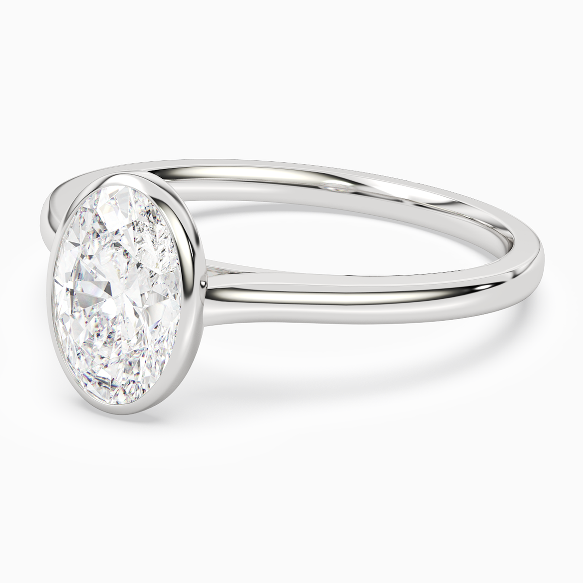 Oval Slim Tapered Bezel Solitaire in 14K White Gold top angle