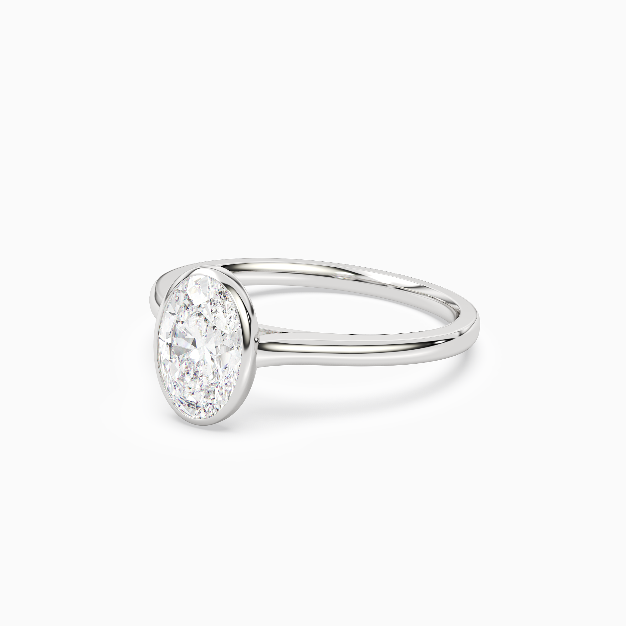 Oval Slim Tapered Bezel Solitaire in 18K White Gold top angle
