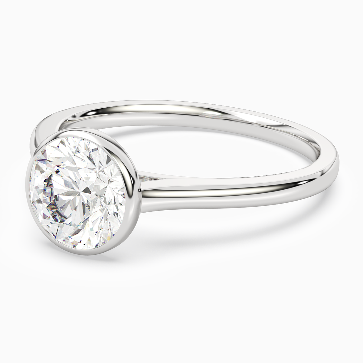 Round Slim Tapered Bezel Solitaire in 14K White Gold top angle