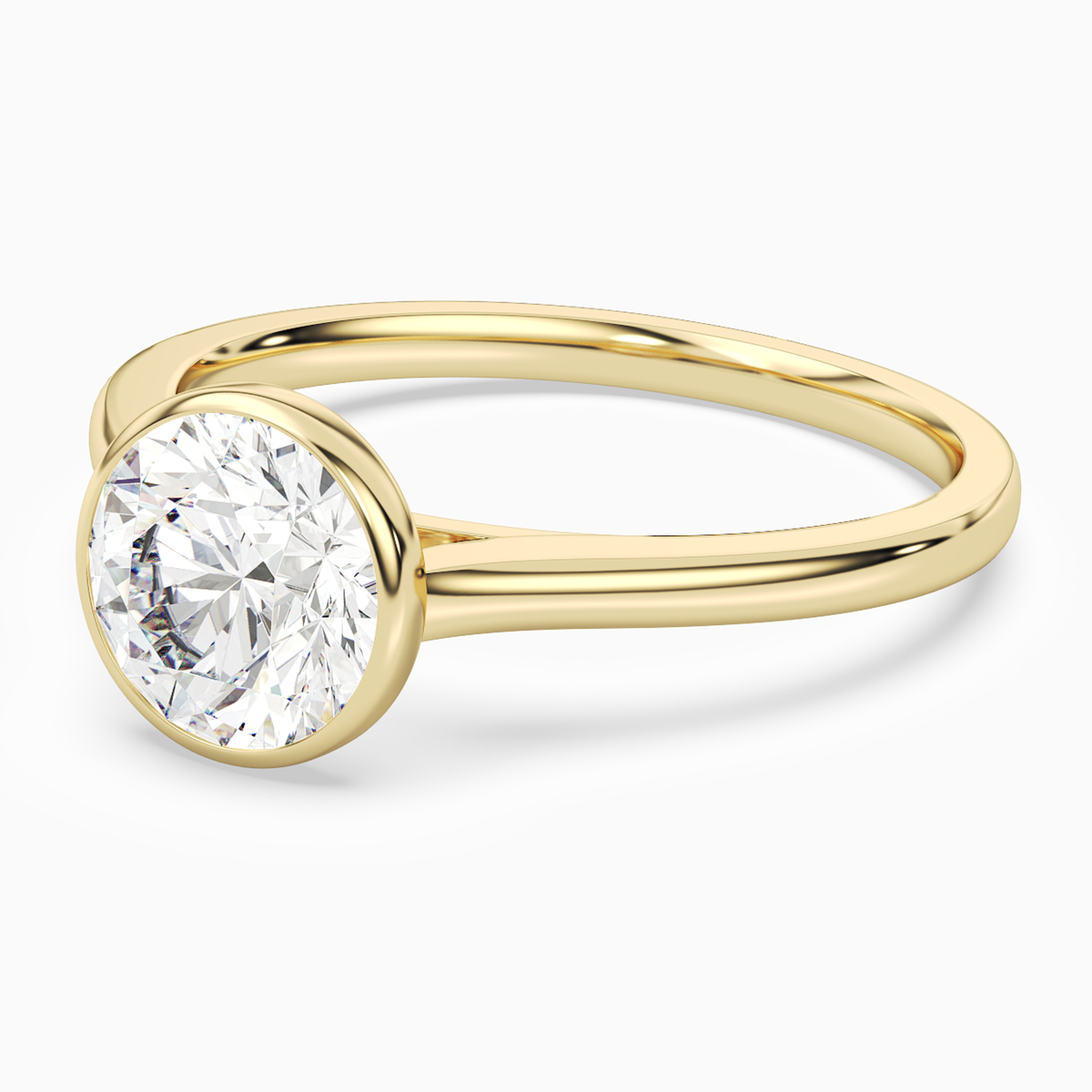 Round Slim Tapered Bezel Solitaire in 18K Yellow Gold top angle