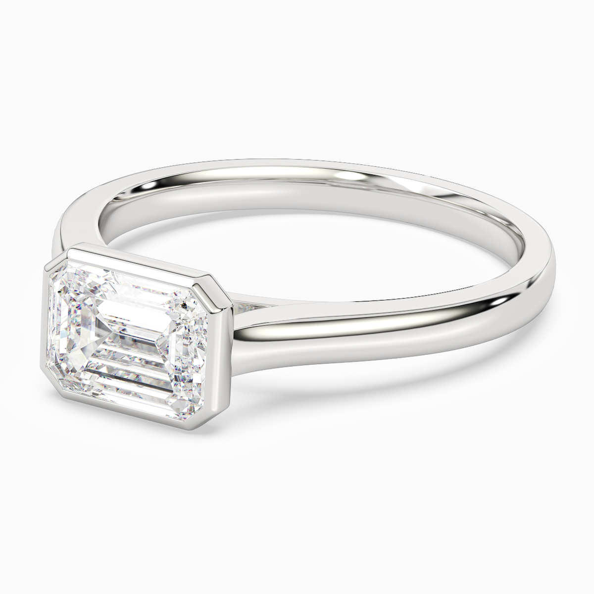 Emerald East-West Bezel Solitaire in 14K White Gold top angle