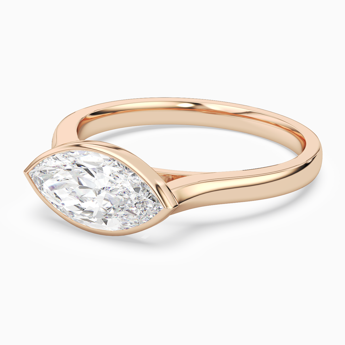 Marquise East-West Bezel Solitaire in 14K Rose Gold top angle