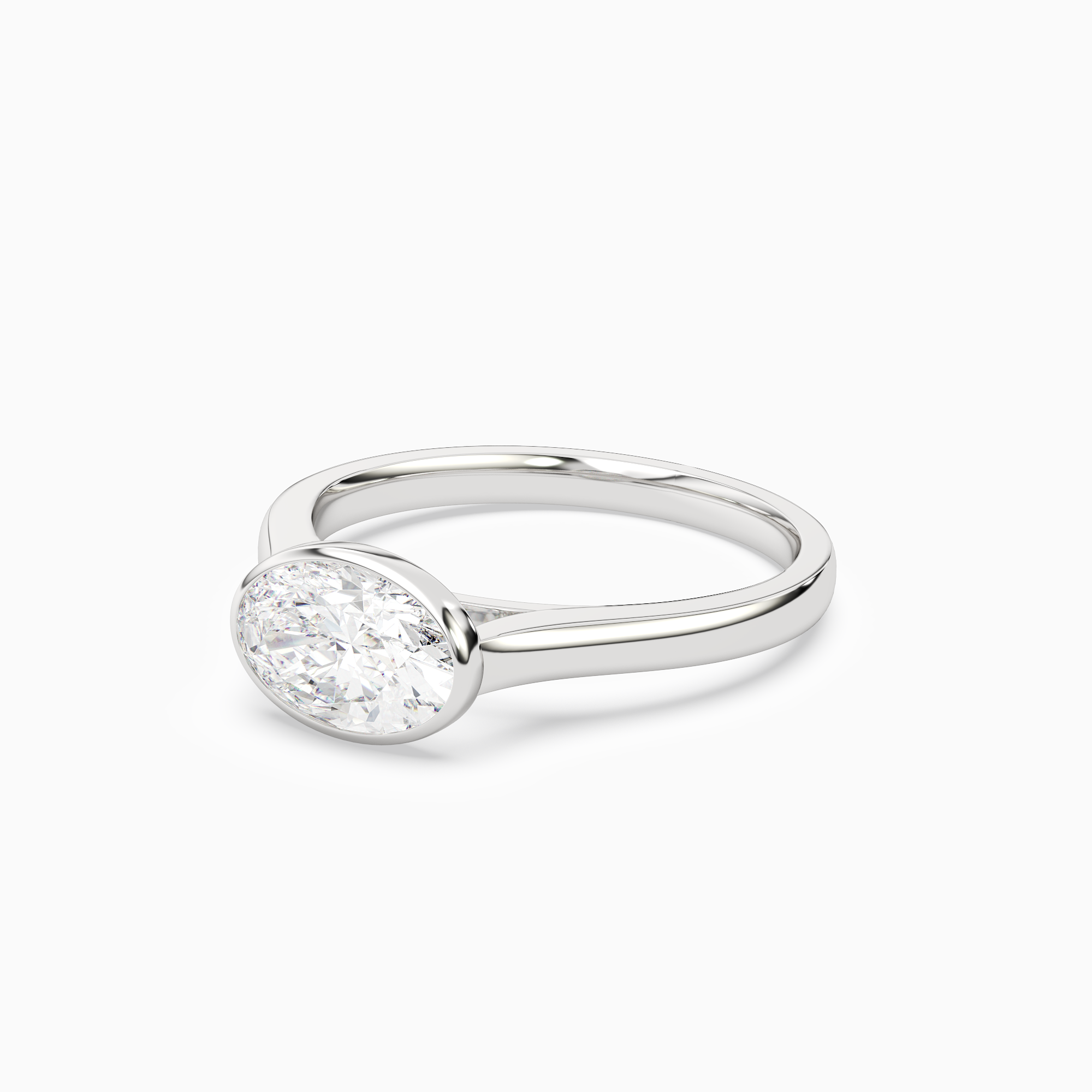Oval East-West Bezel Solitaire in 14K White Gold top angle