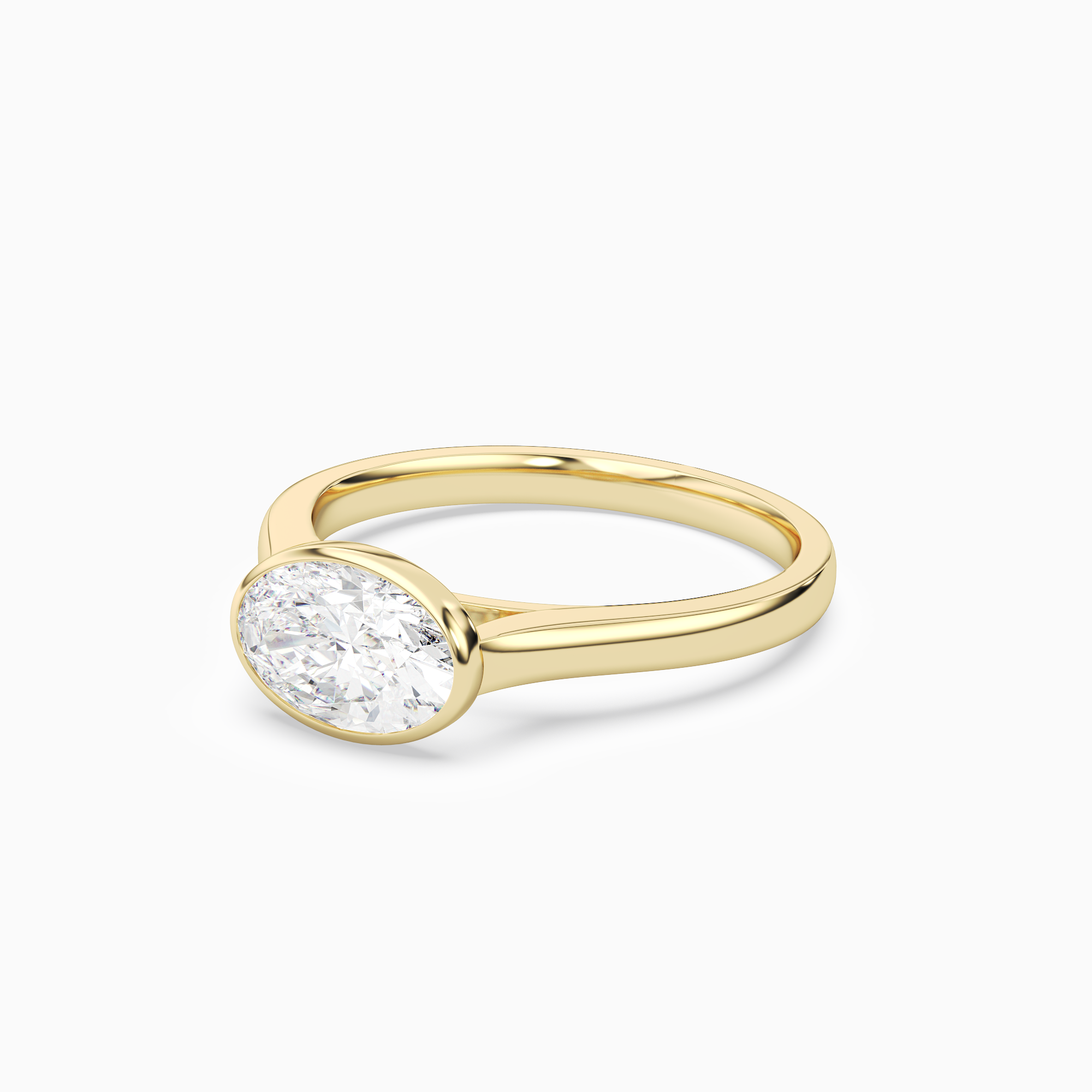 Oval East-West Bezel Solitaire in 14K Yellow Gold top angle